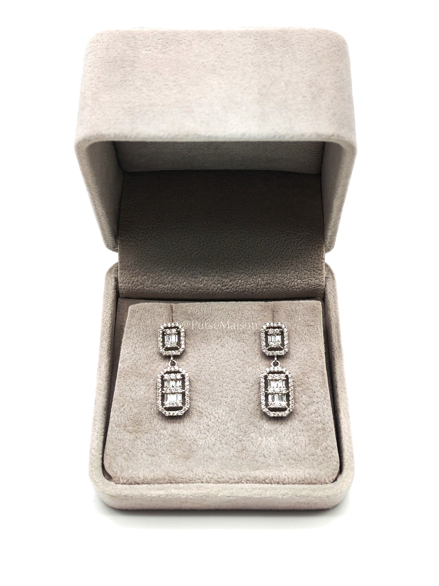 Dangling Earrings 1.280 Total Carat Weight Diamond 18K White Gold 2.93 Grams | Purse Maison Luxury Bags Shop