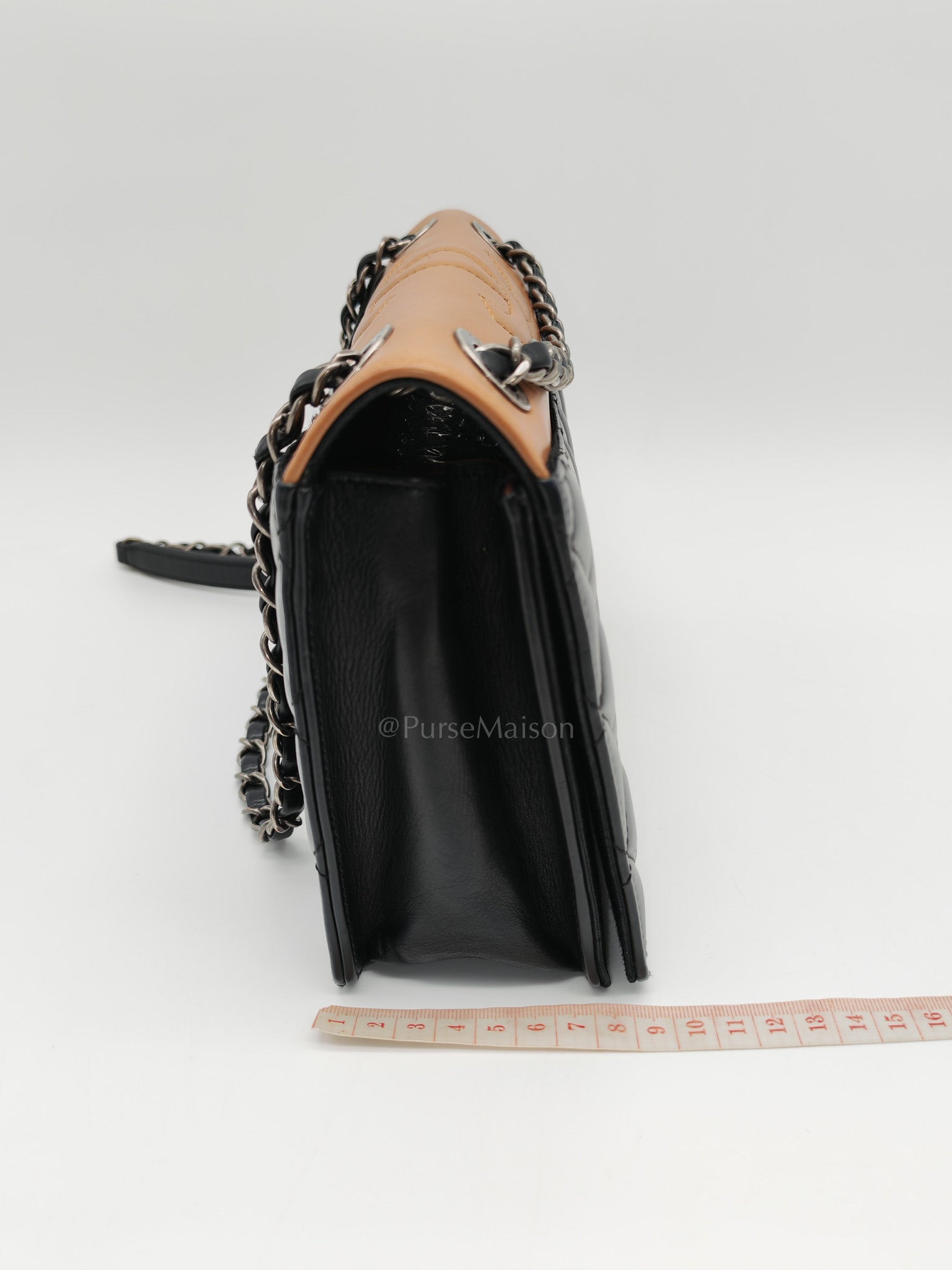 Ballerine Flap Bag in Black/Tan Quilted Lambskin Leather & Ruthenium Hardware Series 23