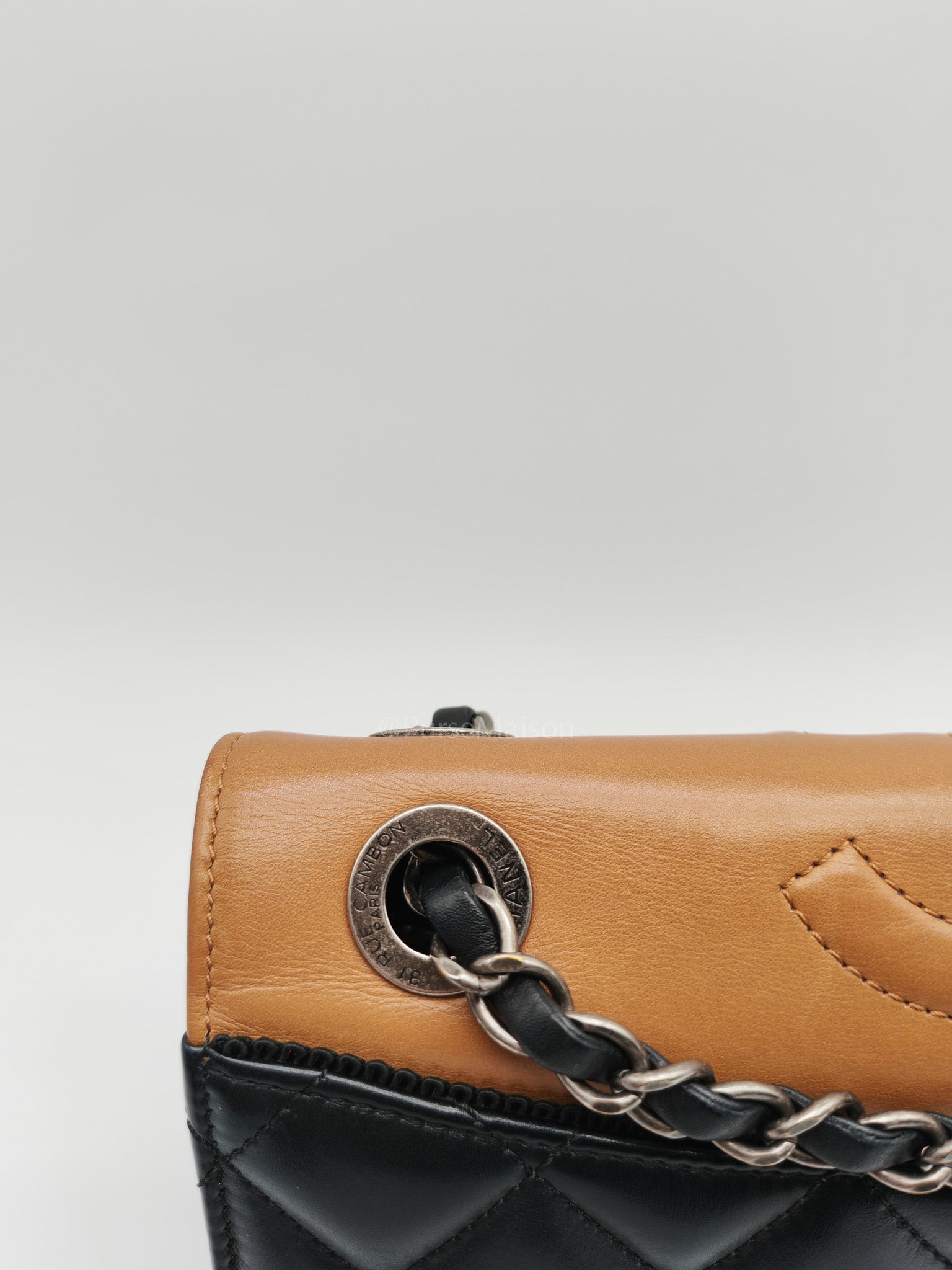 Ballerine Flap Bag in Black/Tan Quilted Lambskin Leather & Ruthenium Hardware Series 23