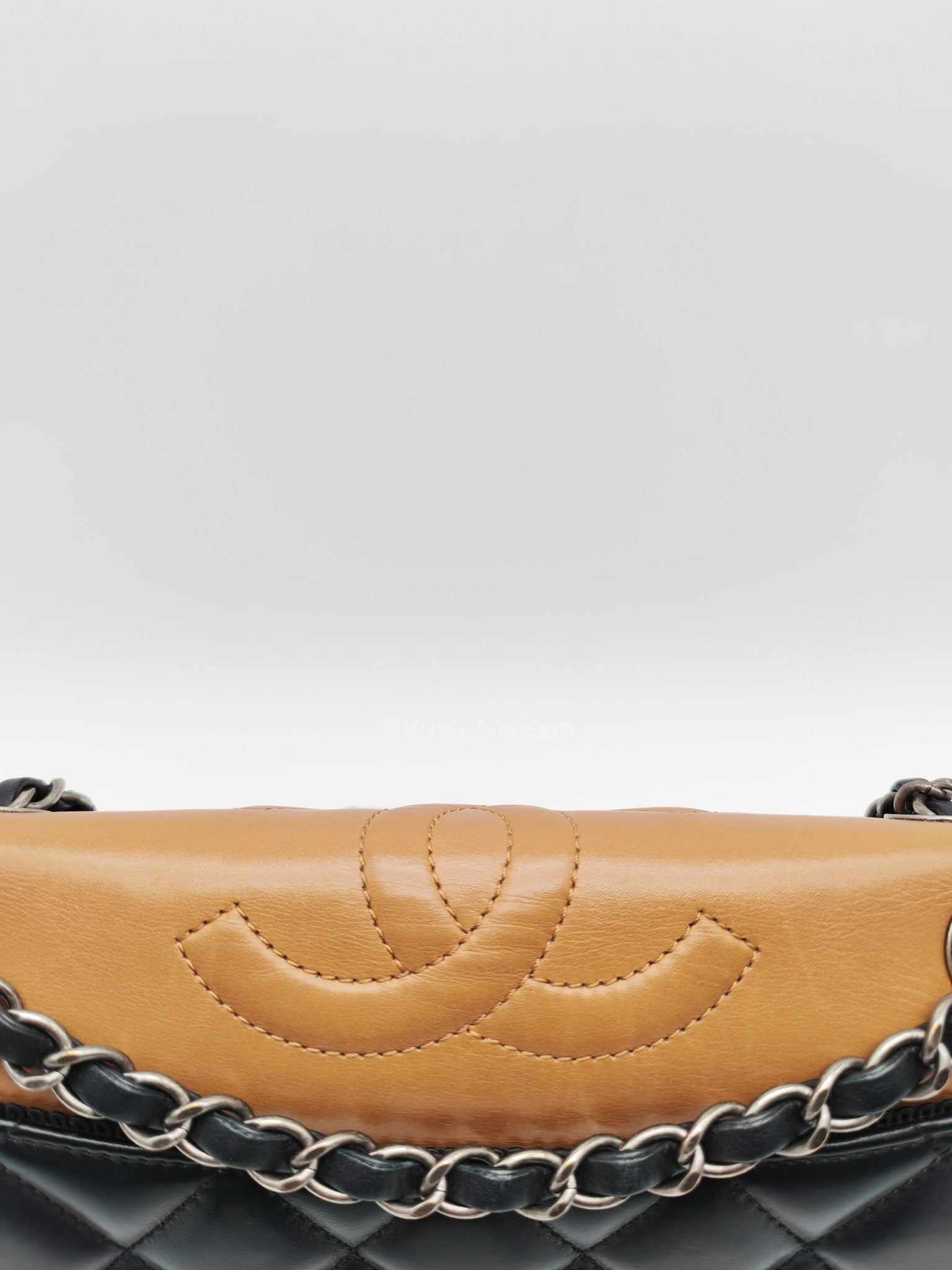 Ballerine Flap Bag in Black/Tan Quilted Lambskin Leather & Ruthenium Hardware Series 23