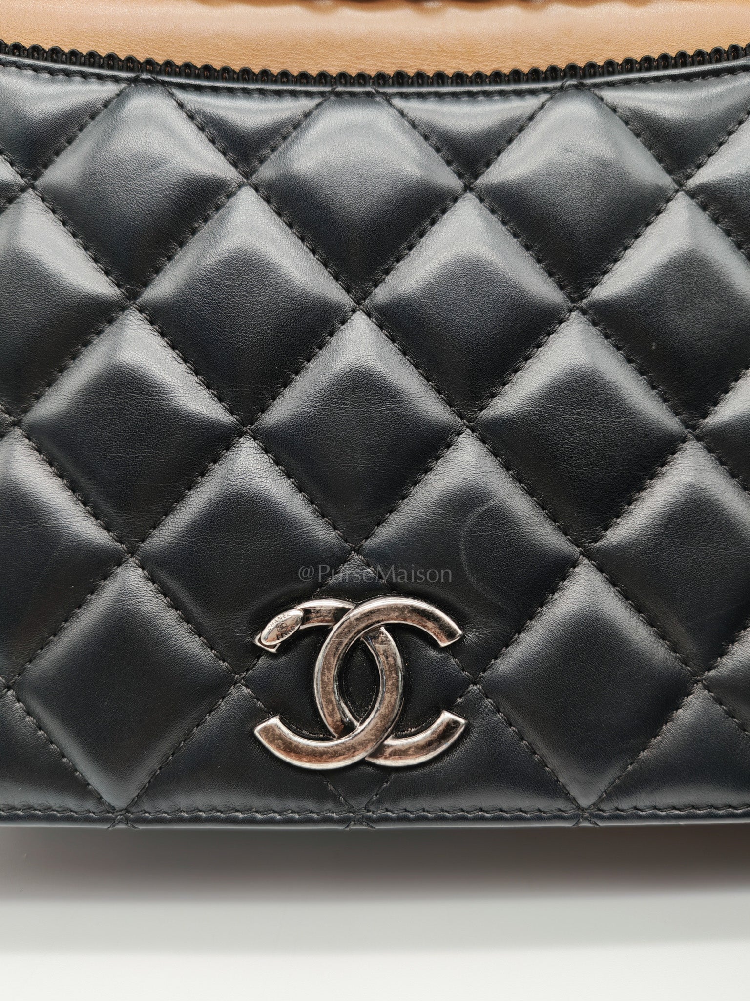Ballerine Flap Bag in Black/Tan Quilted Lambskin Leather & Ruthenium Hardware Series 23