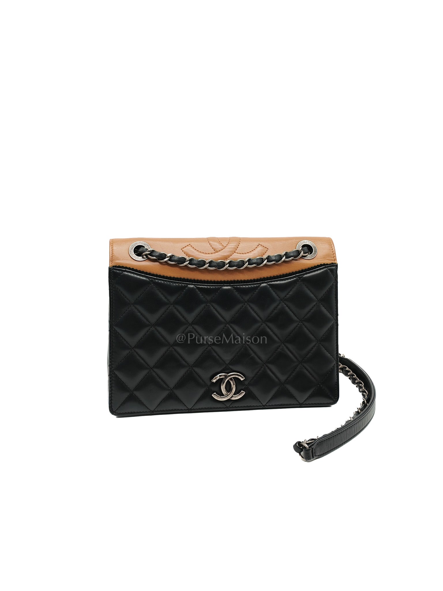 Ballerine Flap Bag in Black/Tan Quilted Lambskin Leather & Ruthenium Hardware Series 23