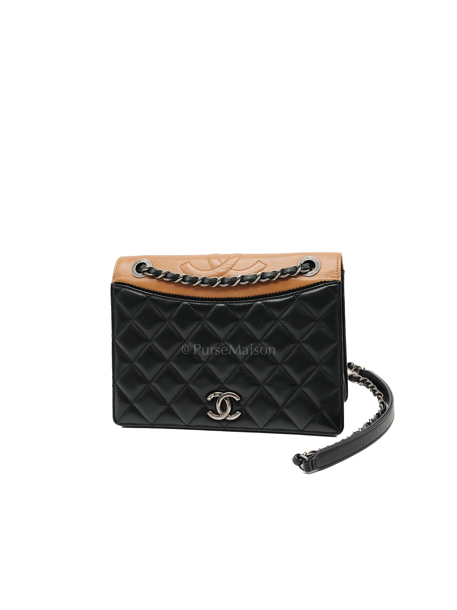 Ballerine Flap Bag in Black/Tan Quilted Lambskin Leather & Ruthenium Hardware Series 23