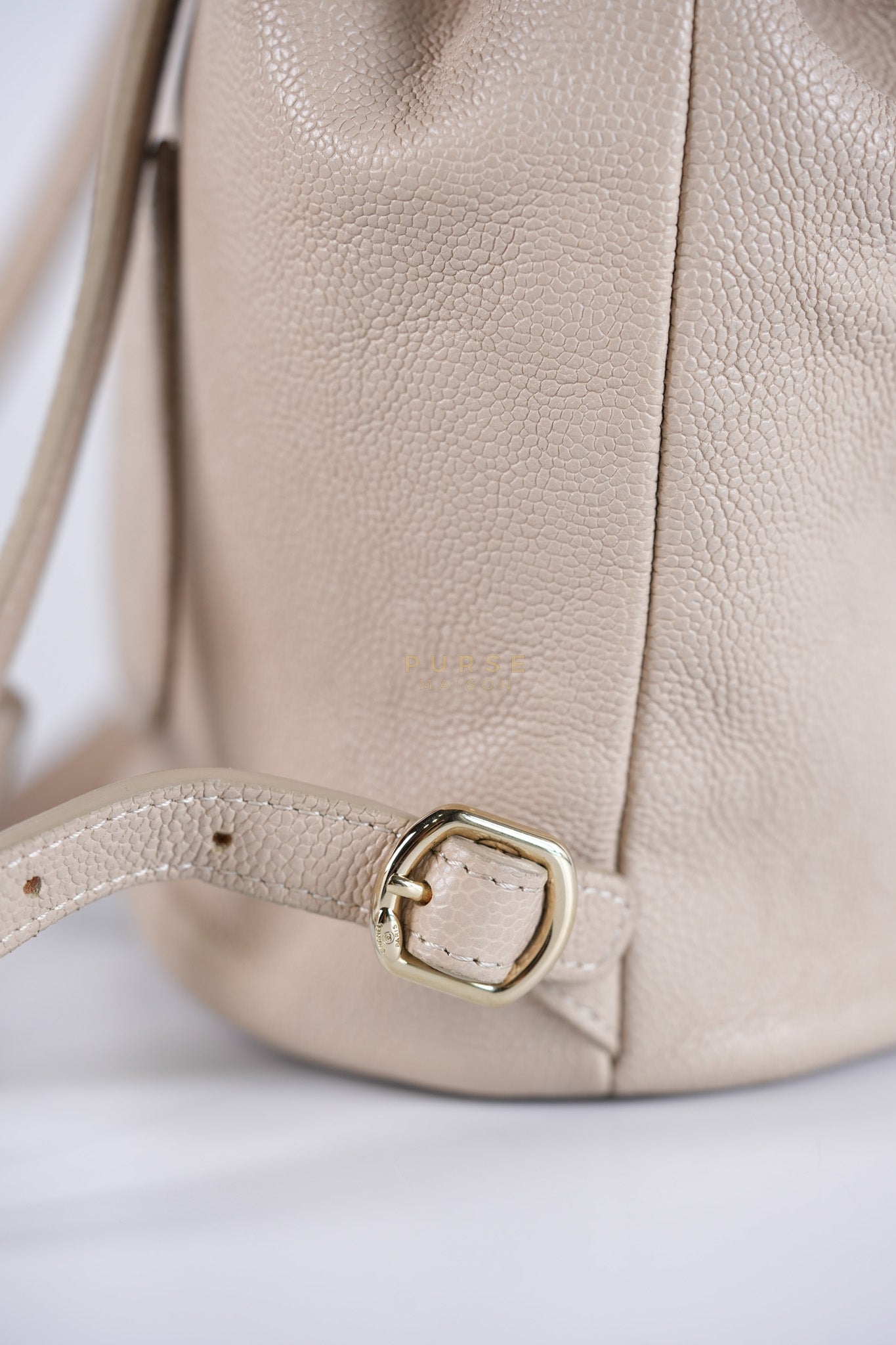 Data Center Backpack in Beige Caviar Leather and Gold Hardware Series 24 | Purse Maison Luxury Bags Shop