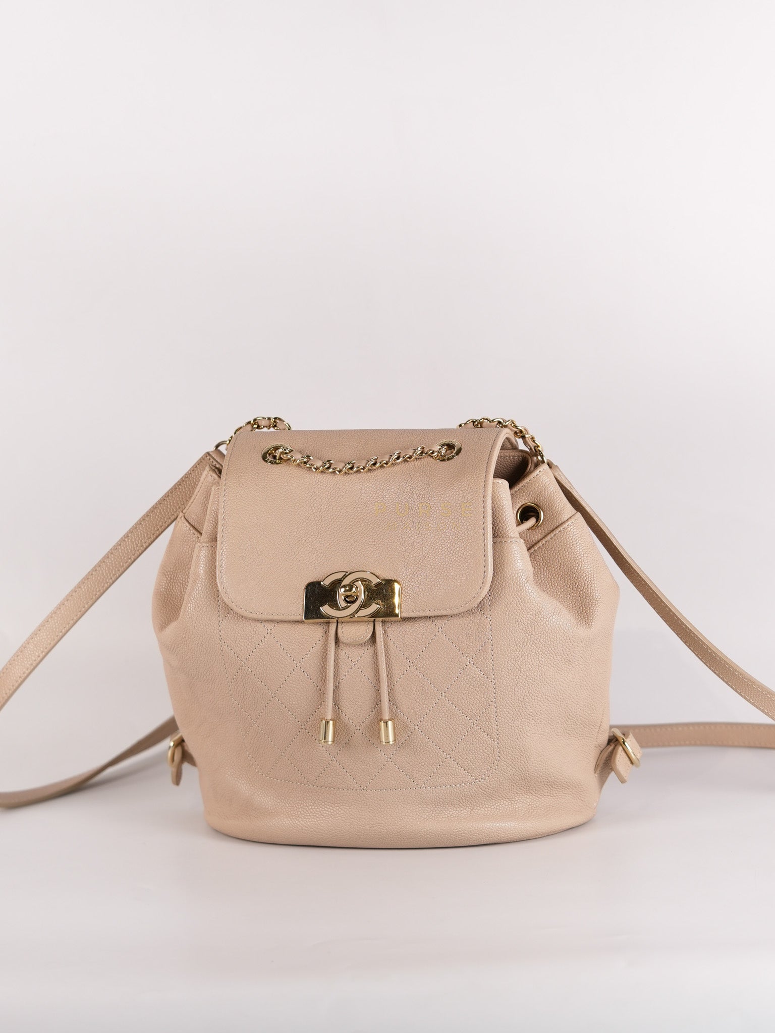 Data Center Backpack in Beige Caviar Leather and Gold Hardware Series 24 | Purse Maison Luxury Bags Shop
