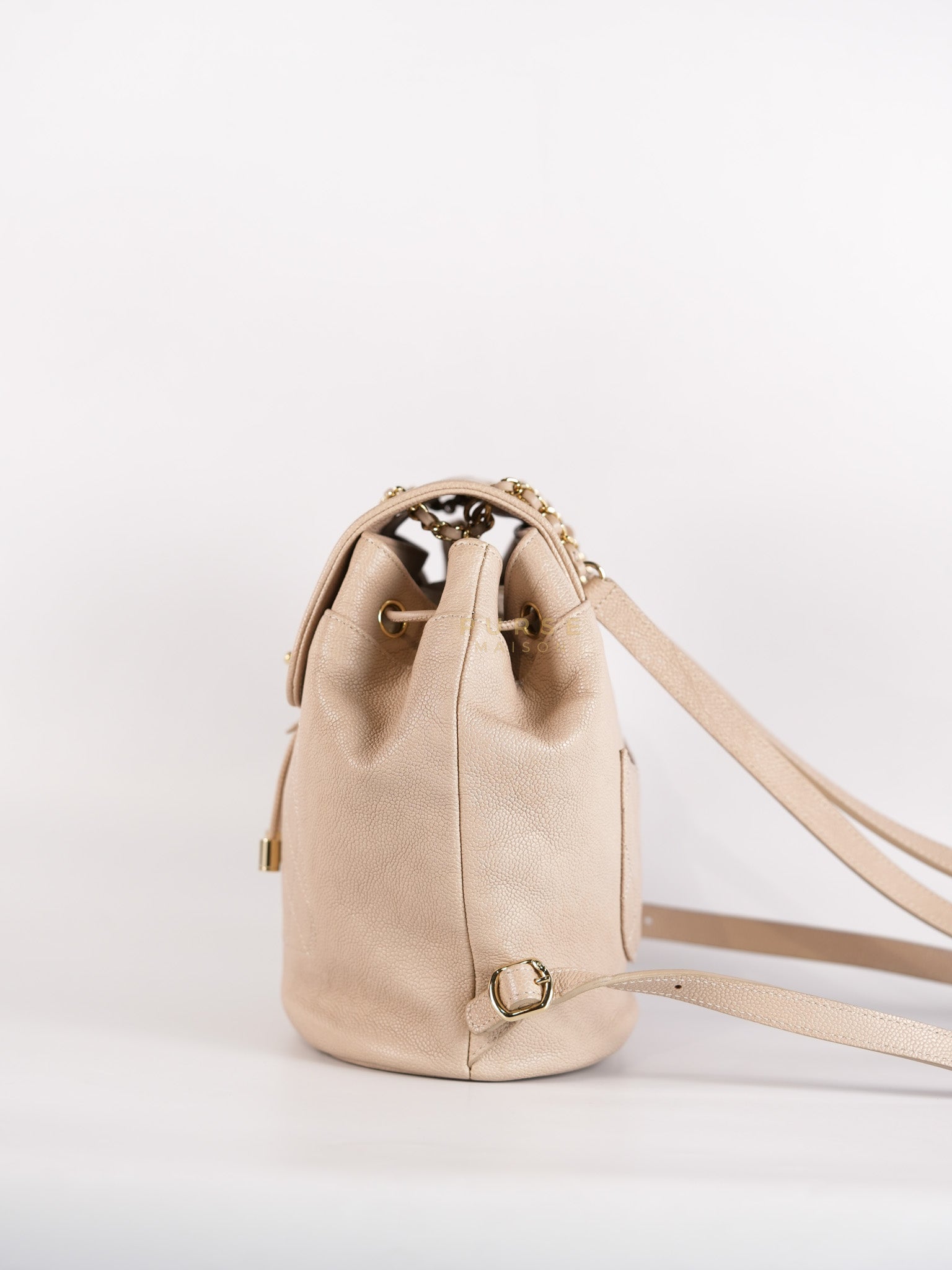 Data Center Backpack in Beige Caviar Leather and Gold Hardware Series 24 | Purse Maison Luxury Bags Shop