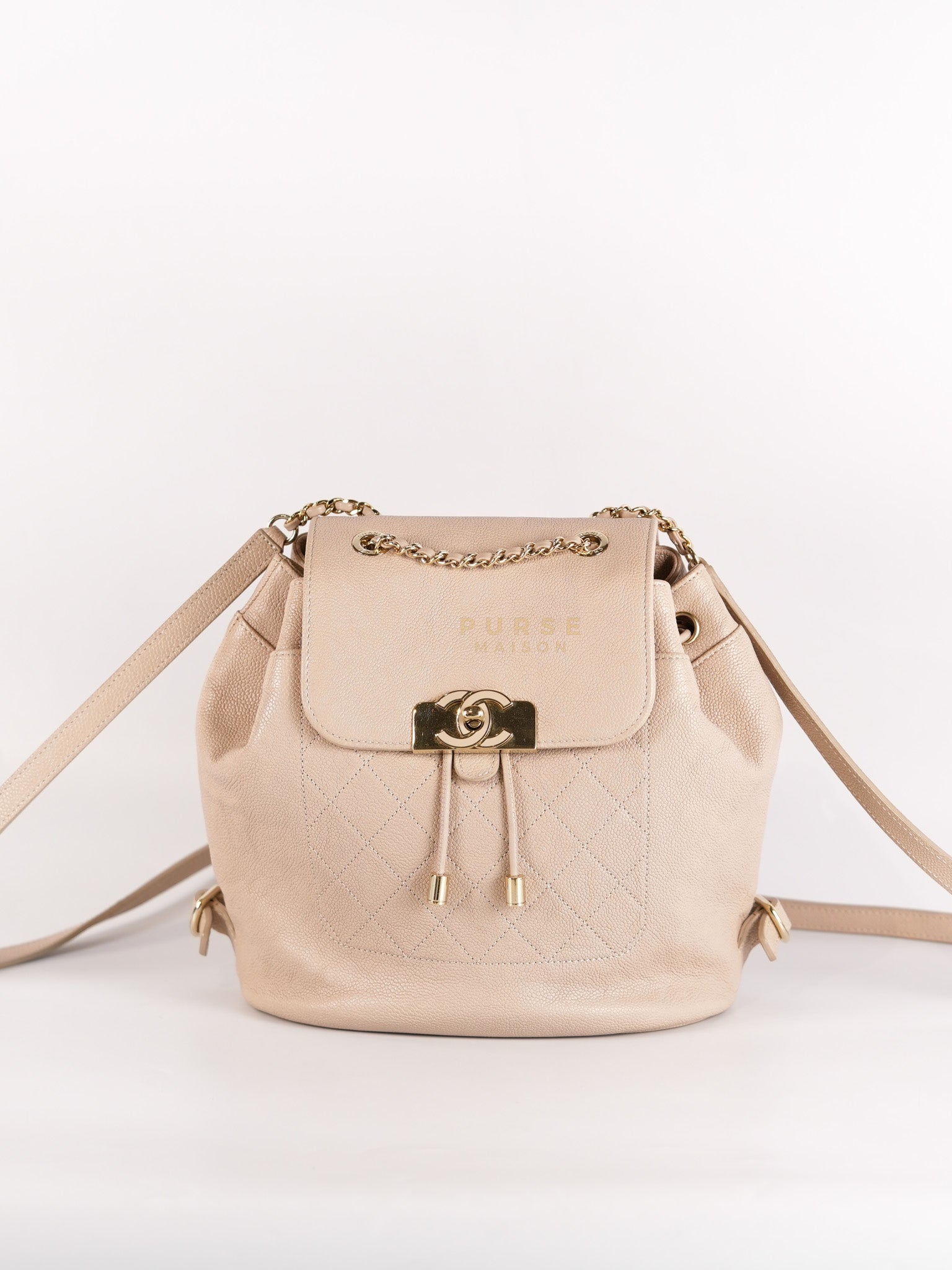 Data Center Backpack in Beige Caviar Leather and Gold Hardware Series 24 | Purse Maison Luxury Bags Shop