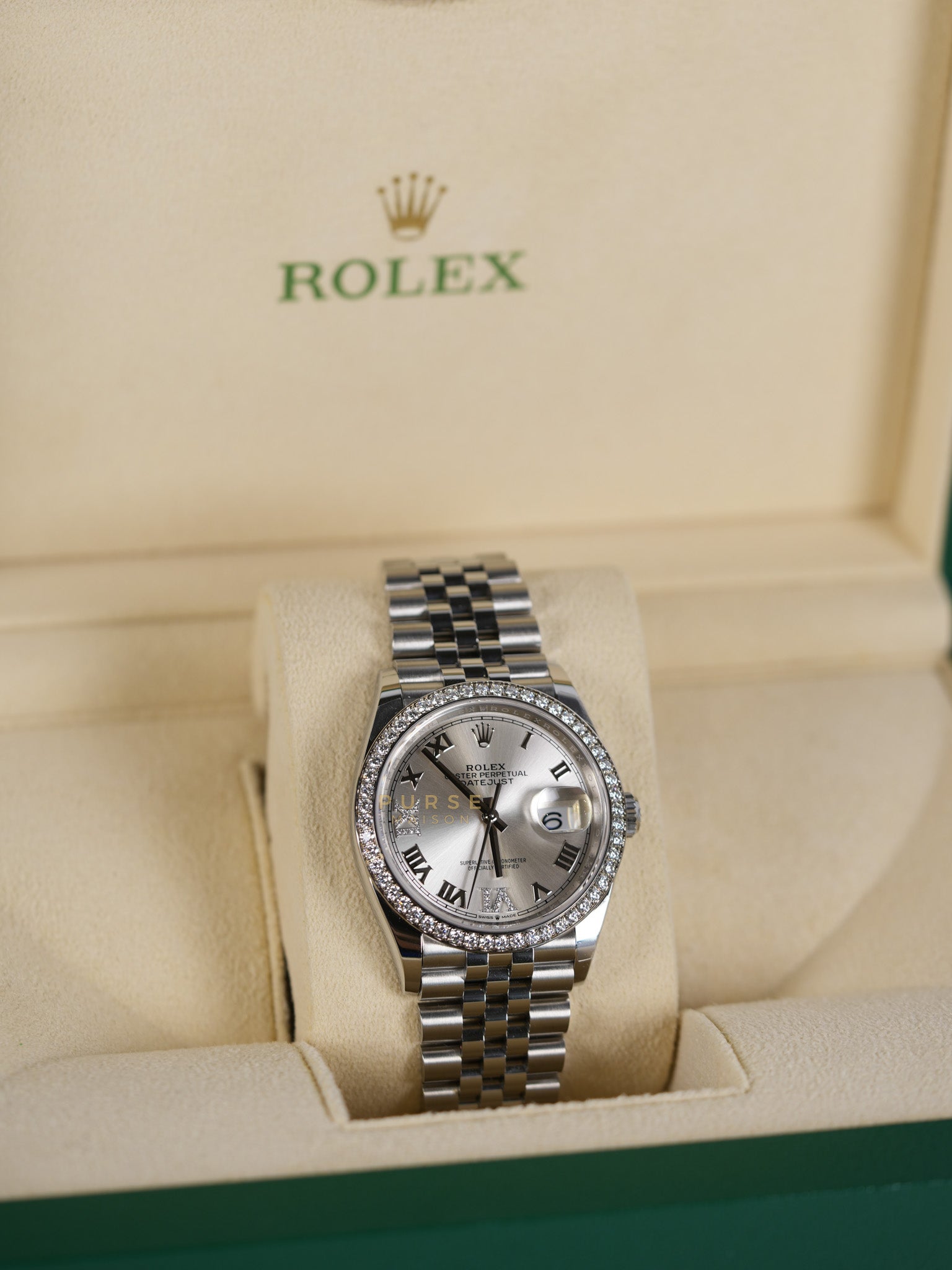 Datejust 36cm Oyster Perpetual with Diamond Bezel Silver Stainless Steel (Reference Number 126284) | Purse Maison Luxury Bags Shop