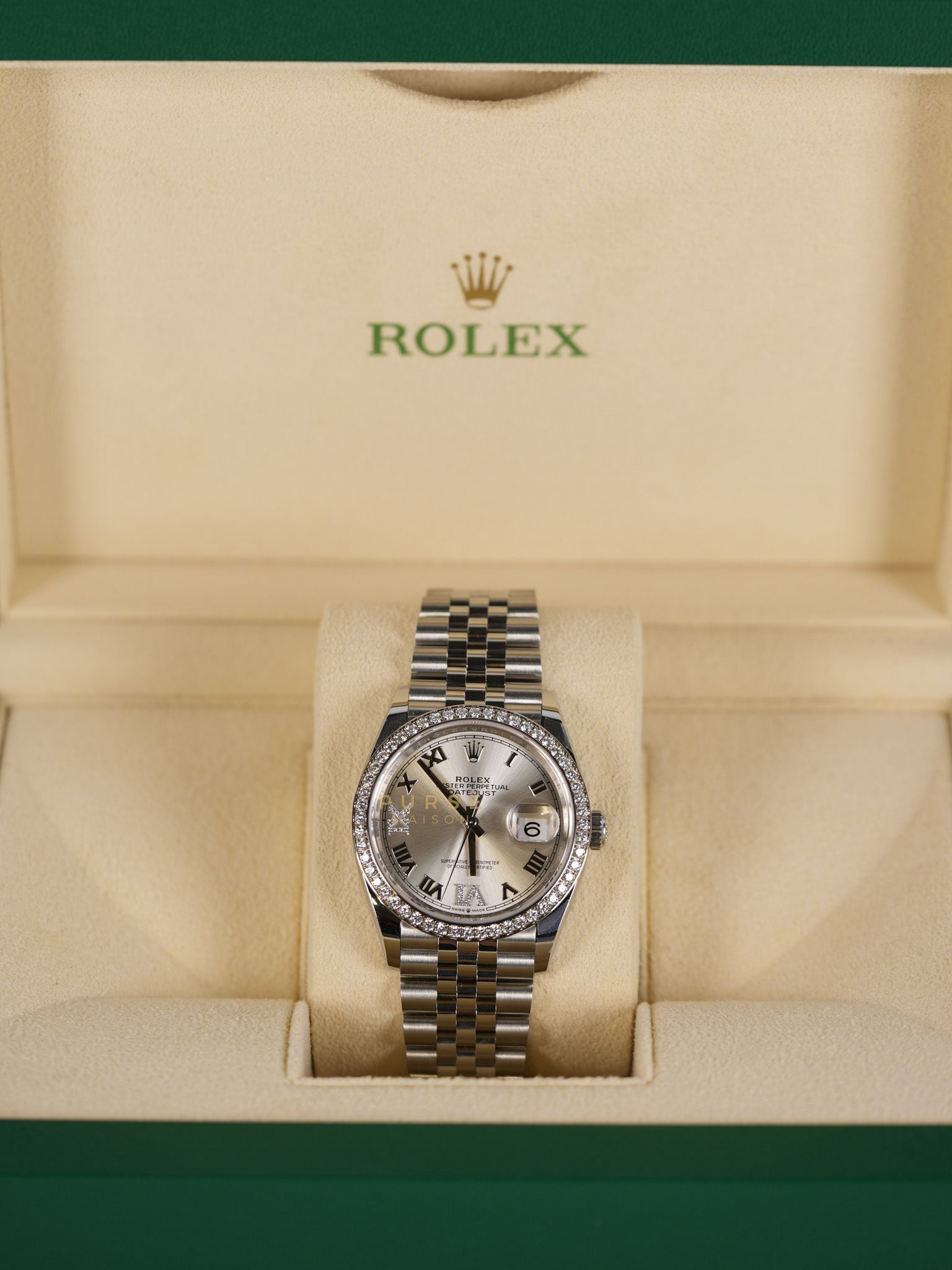 Datejust 36cm Oyster Perpetual with Diamond Bezel Silver Stainless Steel (Reference Number 126284) | Purse Maison Luxury Bags Shop