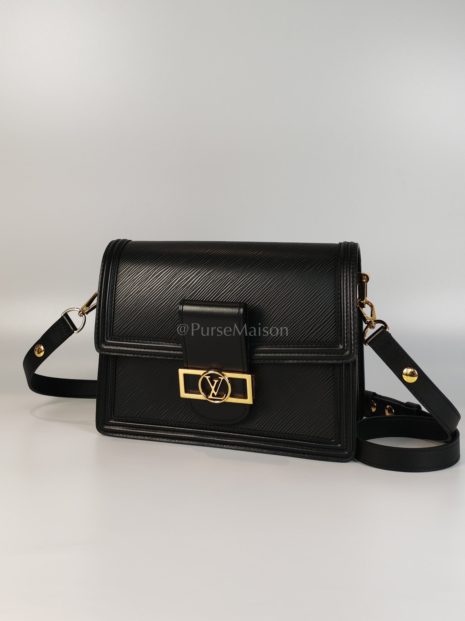 Dauphine MM in Black Epi Leather Shoulder Bag (Microchip) | Purse Maison Luxury Bags Shop