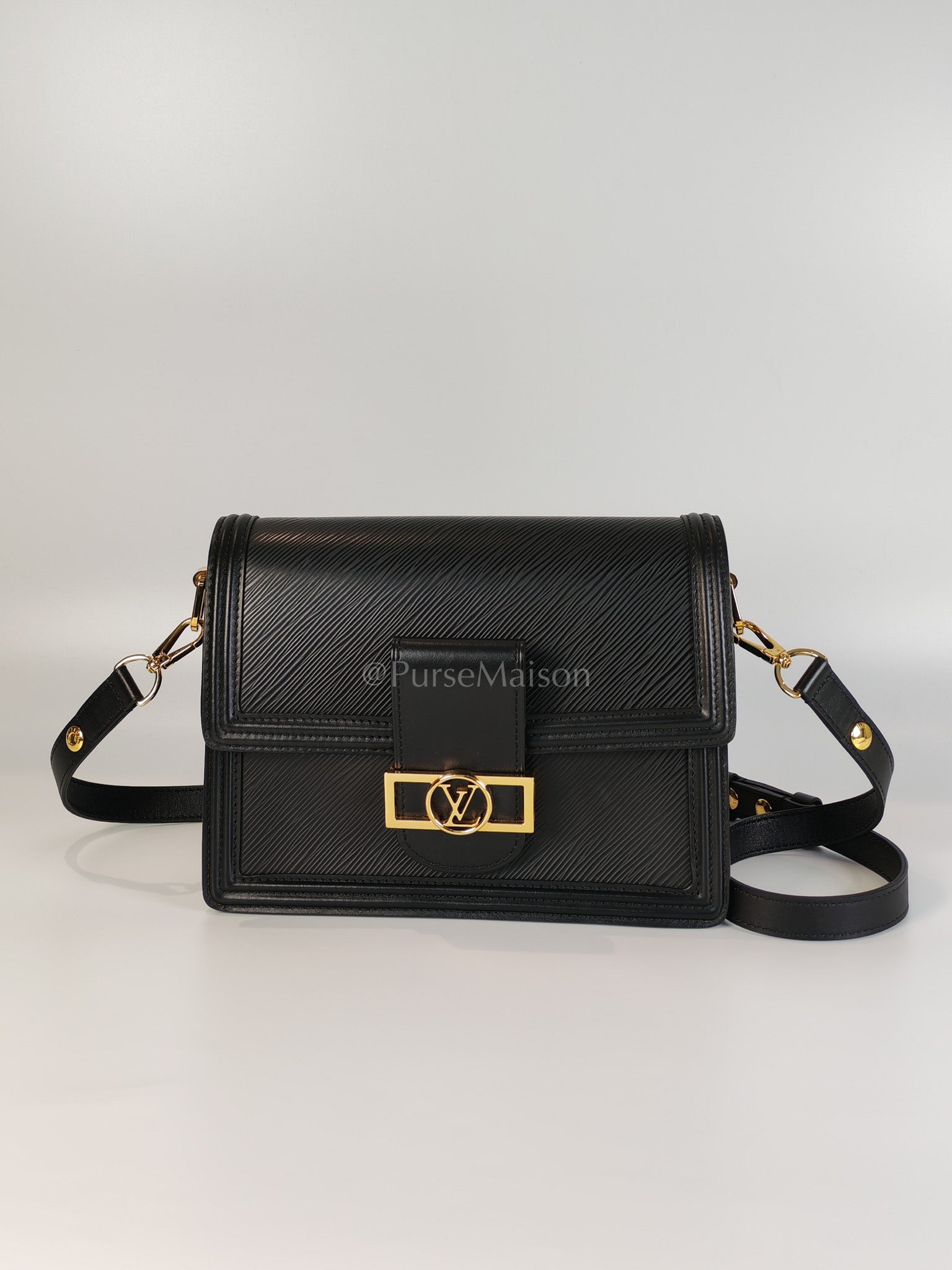 Dauphine MM in Black Epi Leather Shoulder Bag (Microchip) | Purse Maison Luxury Bags Shop