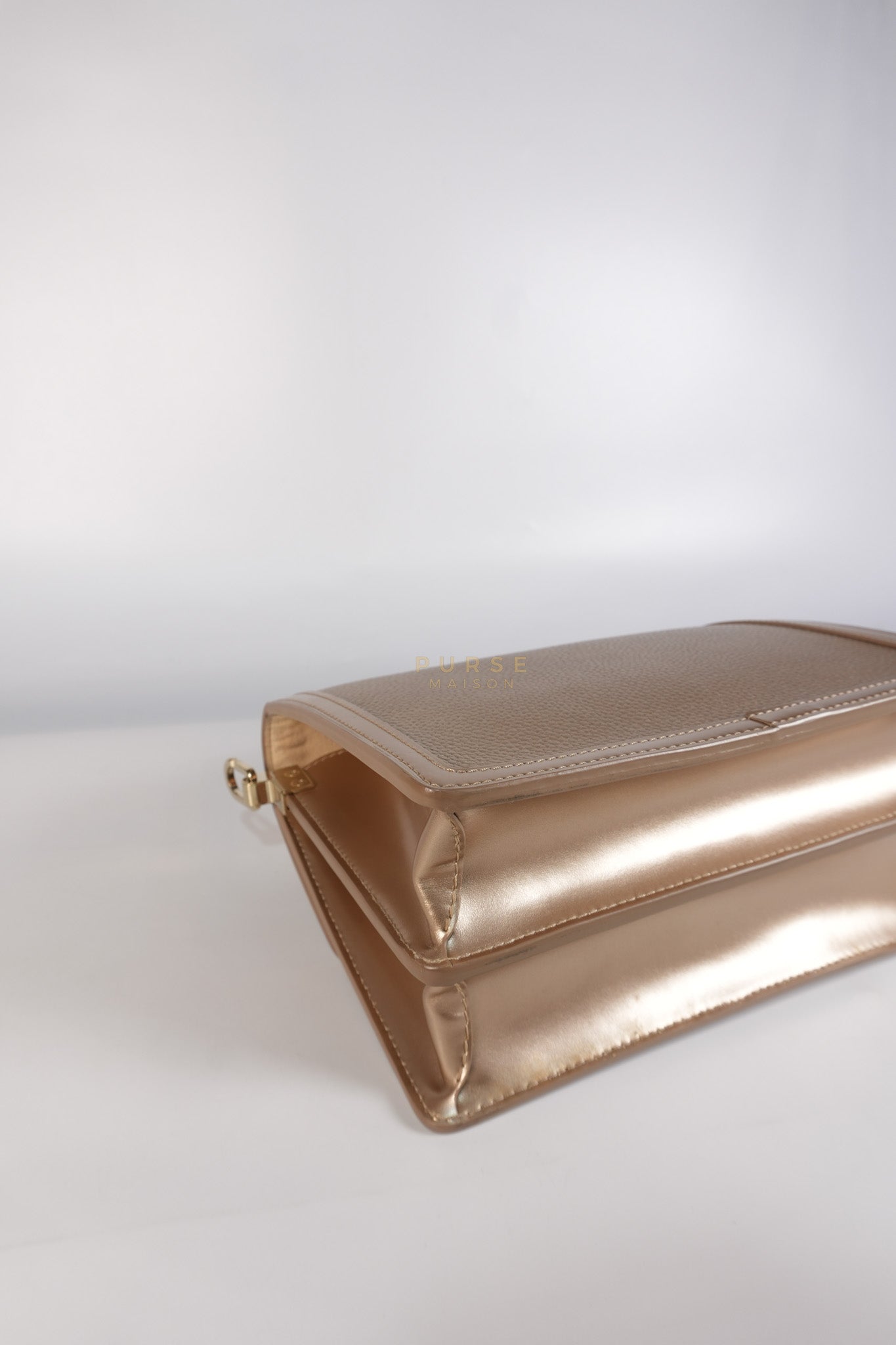 Dauphine PM in Metallic Gold Grained Calfskin Leather (Microchip) | Purse Maison Luxury Bags Shop