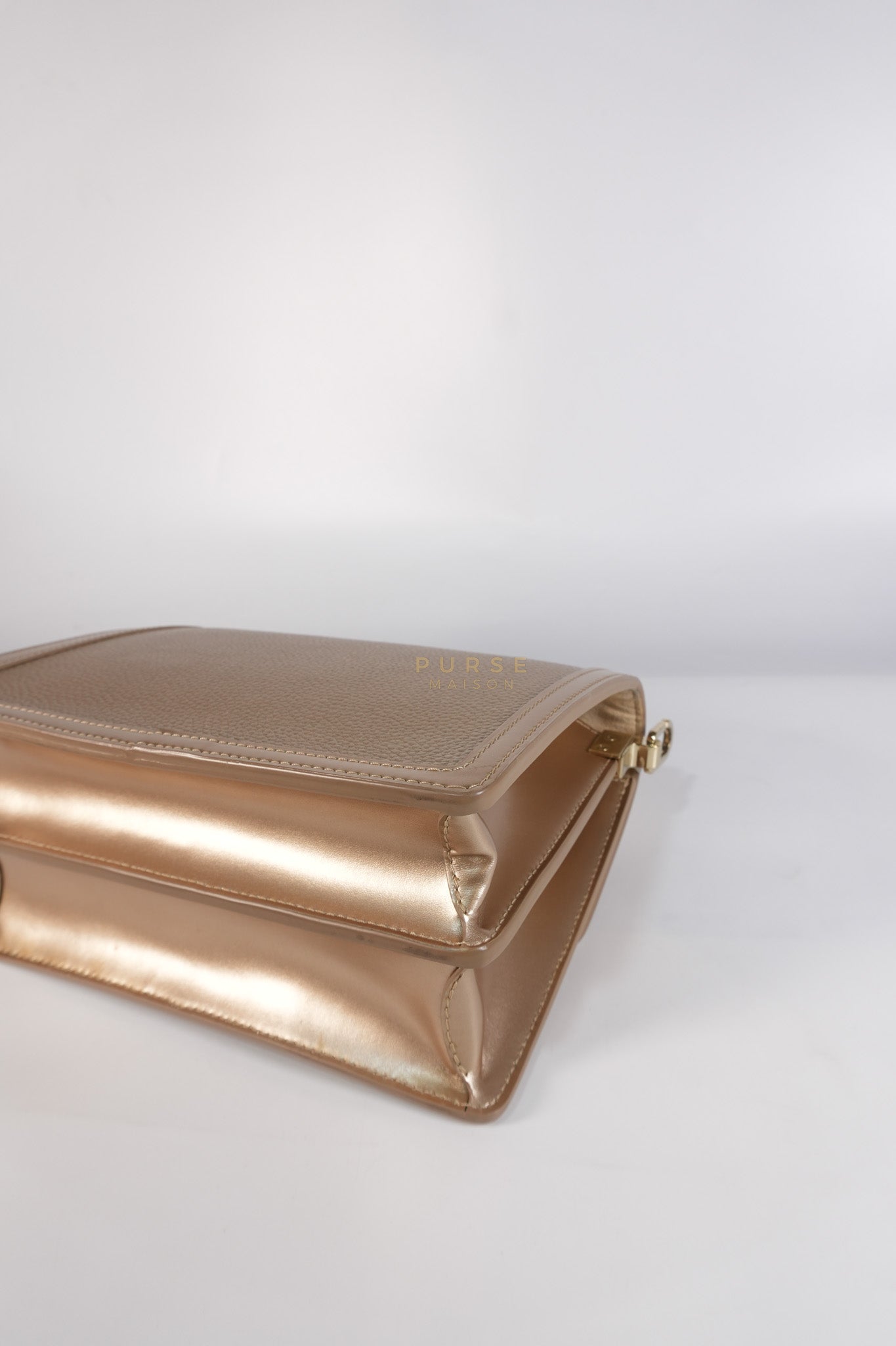 Dauphine PM in Metallic Gold Grained Calfskin Leather (Microchip) | Purse Maison Luxury Bags Shop