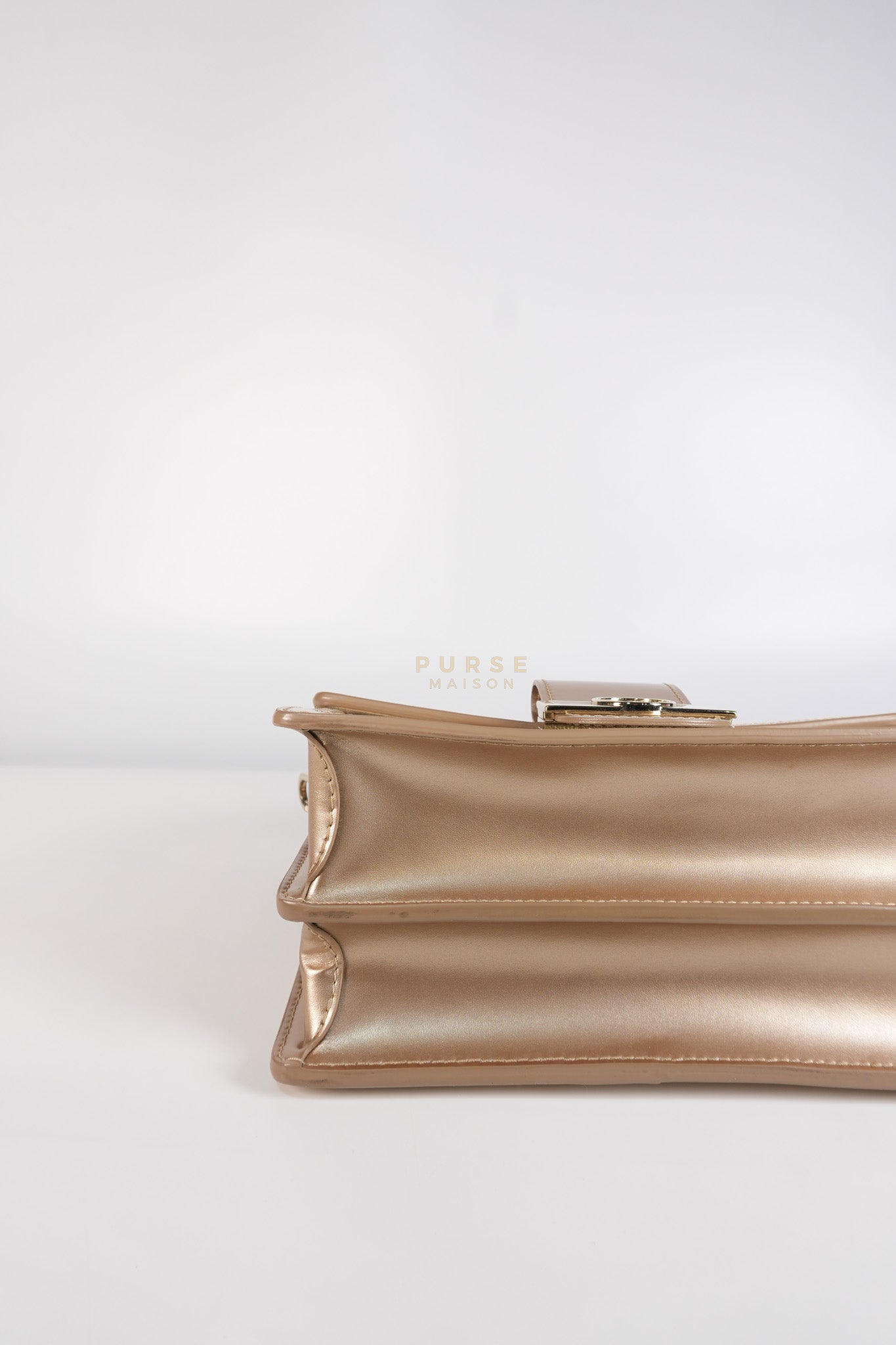 Dauphine PM in Metallic Gold Grained Calfskin Leather (Microchip) | Purse Maison Luxury Bags Shop