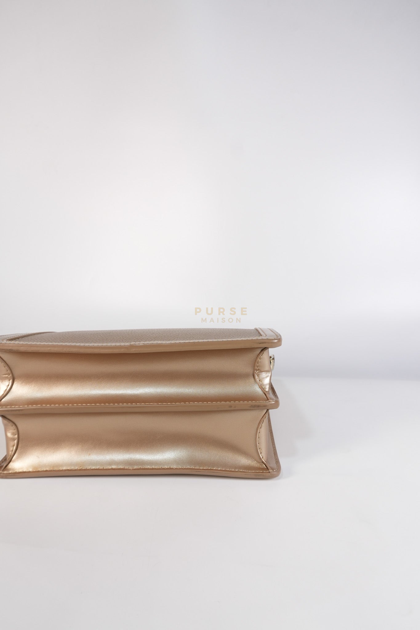 Dauphine PM in Metallic Gold Grained Calfskin Leather (Microchip) | Purse Maison Luxury Bags Shop