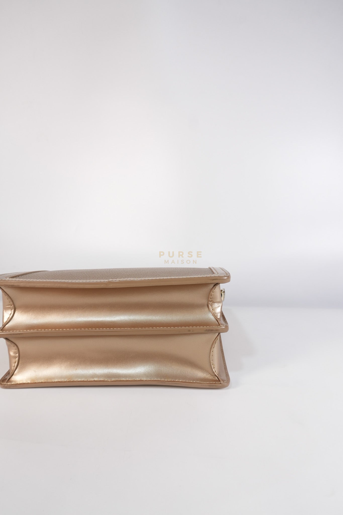 Dauphine PM in Metallic Gold Grained Calfskin Leather (Microchip) | Purse Maison Luxury Bags Shop