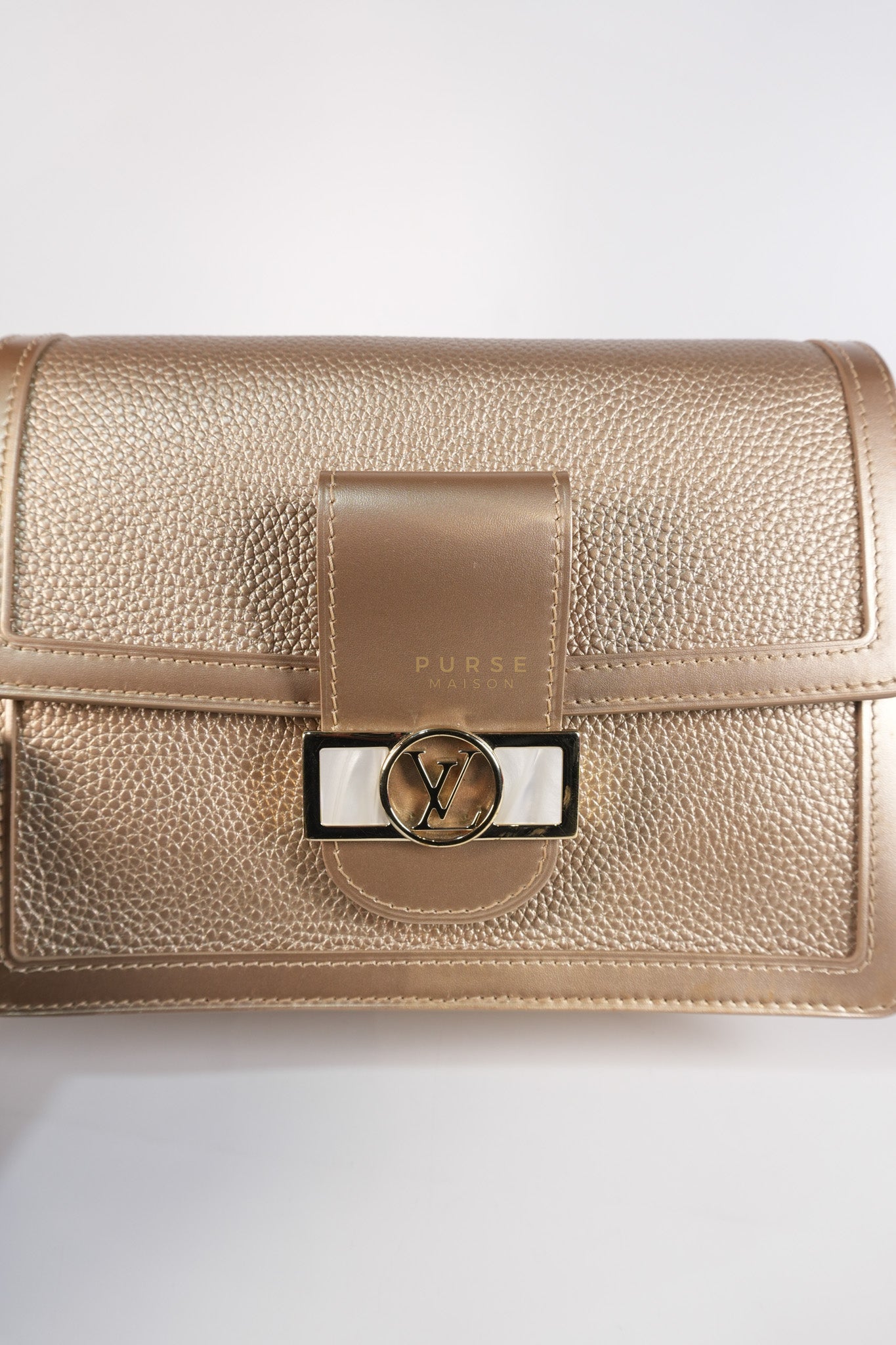 Dauphine PM in Metallic Gold Grained Calfskin Leather (Microchip) | Purse Maison Luxury Bags Shop