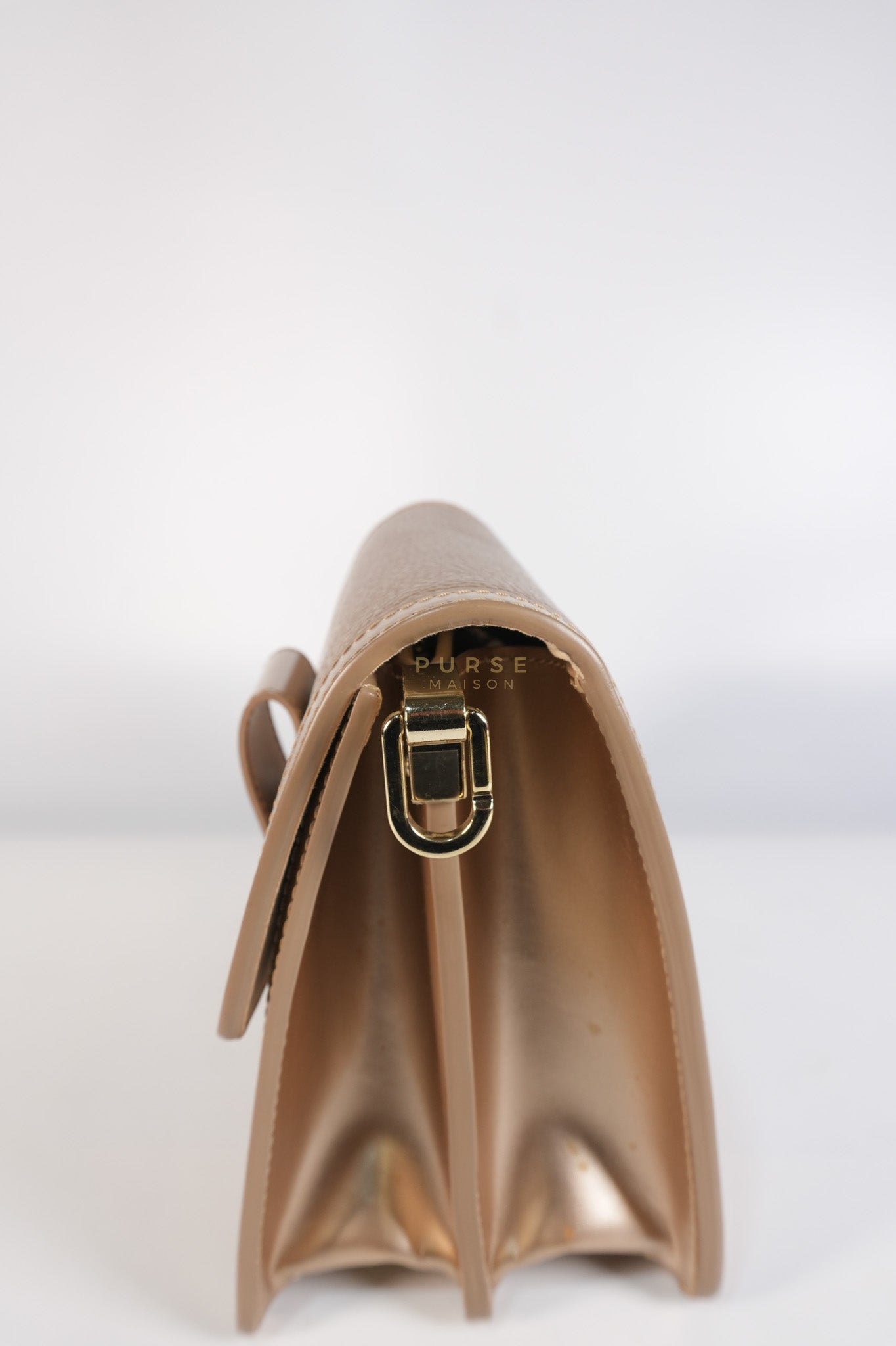 Dauphine PM in Metallic Gold Grained Calfskin Leather (Microchip) | Purse Maison Luxury Bags Shop