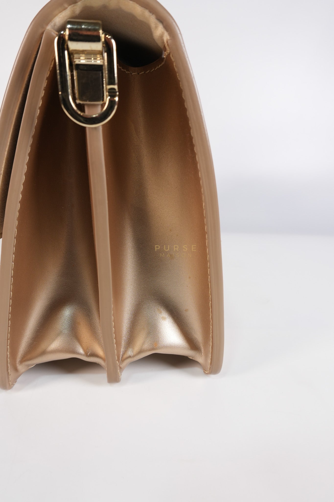 Dauphine PM in Metallic Gold Grained Calfskin Leather (Microchip) | Purse Maison Luxury Bags Shop