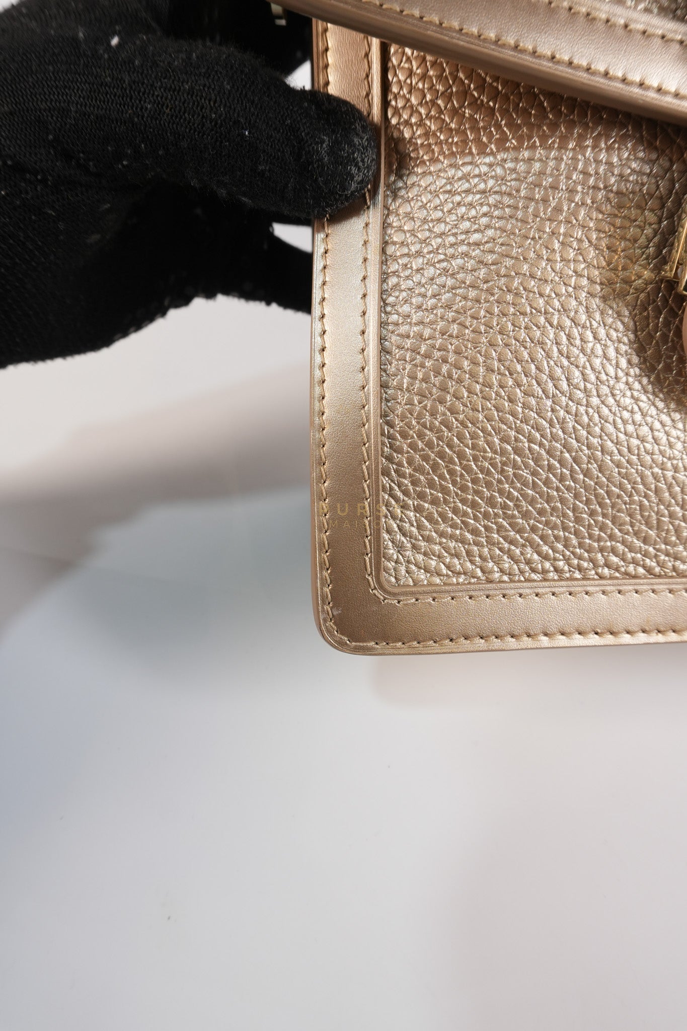 Dauphine PM in Metallic Gold Grained Calfskin Leather (Microchip) | Purse Maison Luxury Bags Shop