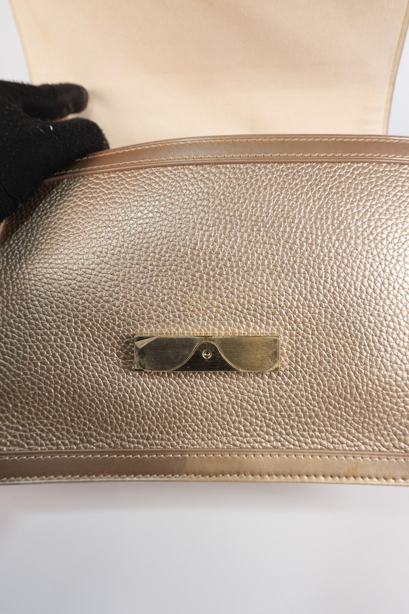 Dauphine PM in Metallic Gold Grained Calfskin Leather (Microchip) | Purse Maison Luxury Bags Shop