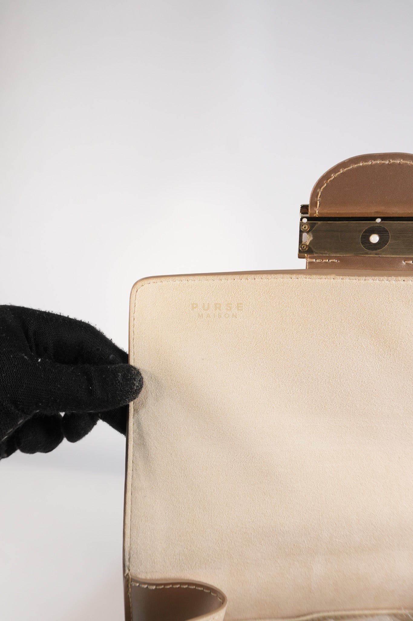 Dauphine PM in Metallic Gold Grained Calfskin Leather (Microchip) | Purse Maison Luxury Bags Shop