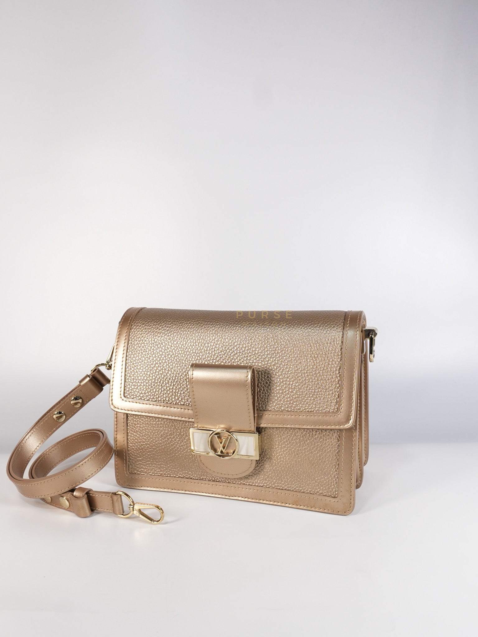 Dauphine PM in Metallic Gold Grained Calfskin Leather (Microchip) | Purse Maison Luxury Bags Shop