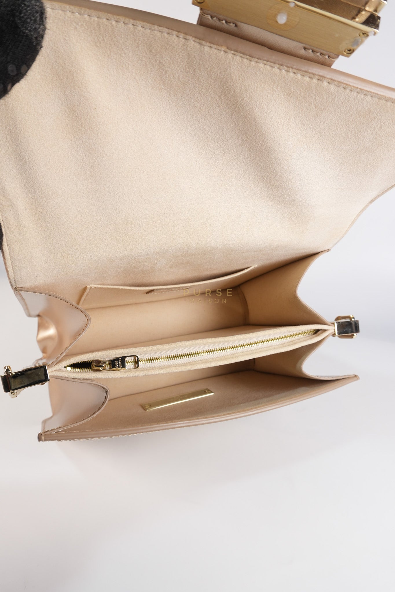 Dauphine PM in Metallic Gold Grained Calfskin Leather (Microchip) | Purse Maison Luxury Bags Shop