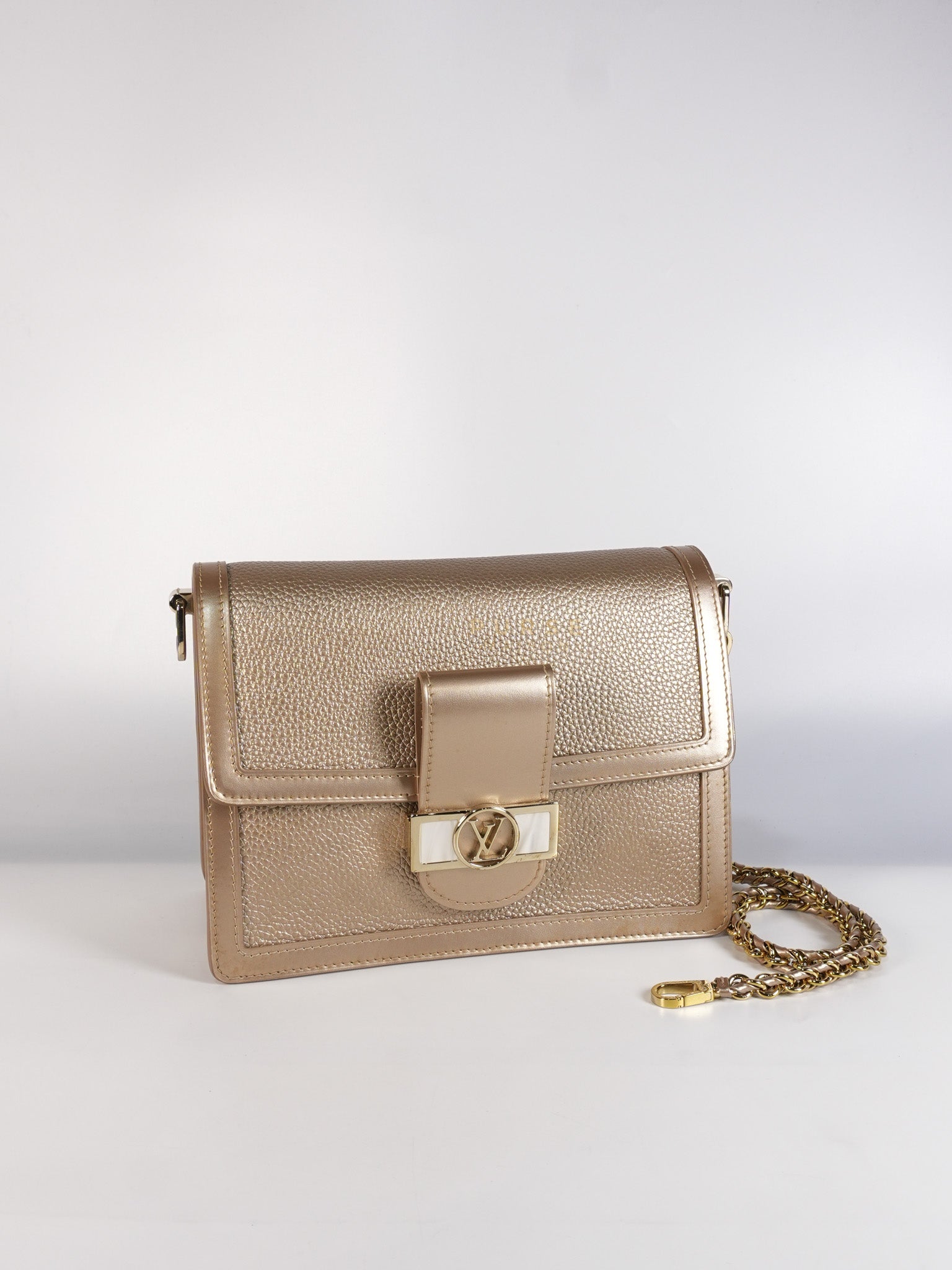 Dauphine PM in Metallic Gold Grained Calfskin Leather (Microchip) | Purse Maison Luxury Bags Shop