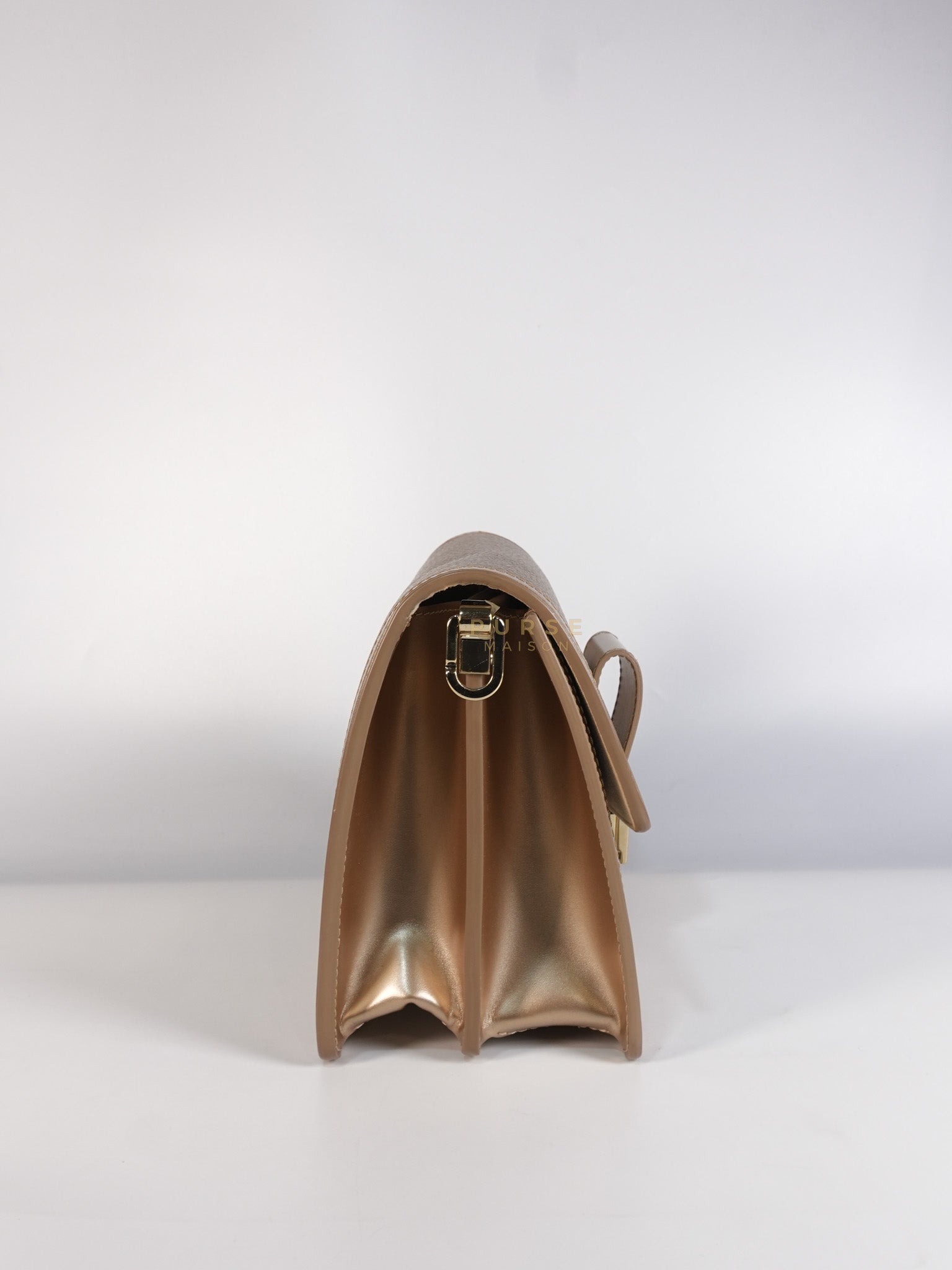 Dauphine PM in Metallic Gold Grained Calfskin Leather (Microchip) | Purse Maison Luxury Bags Shop