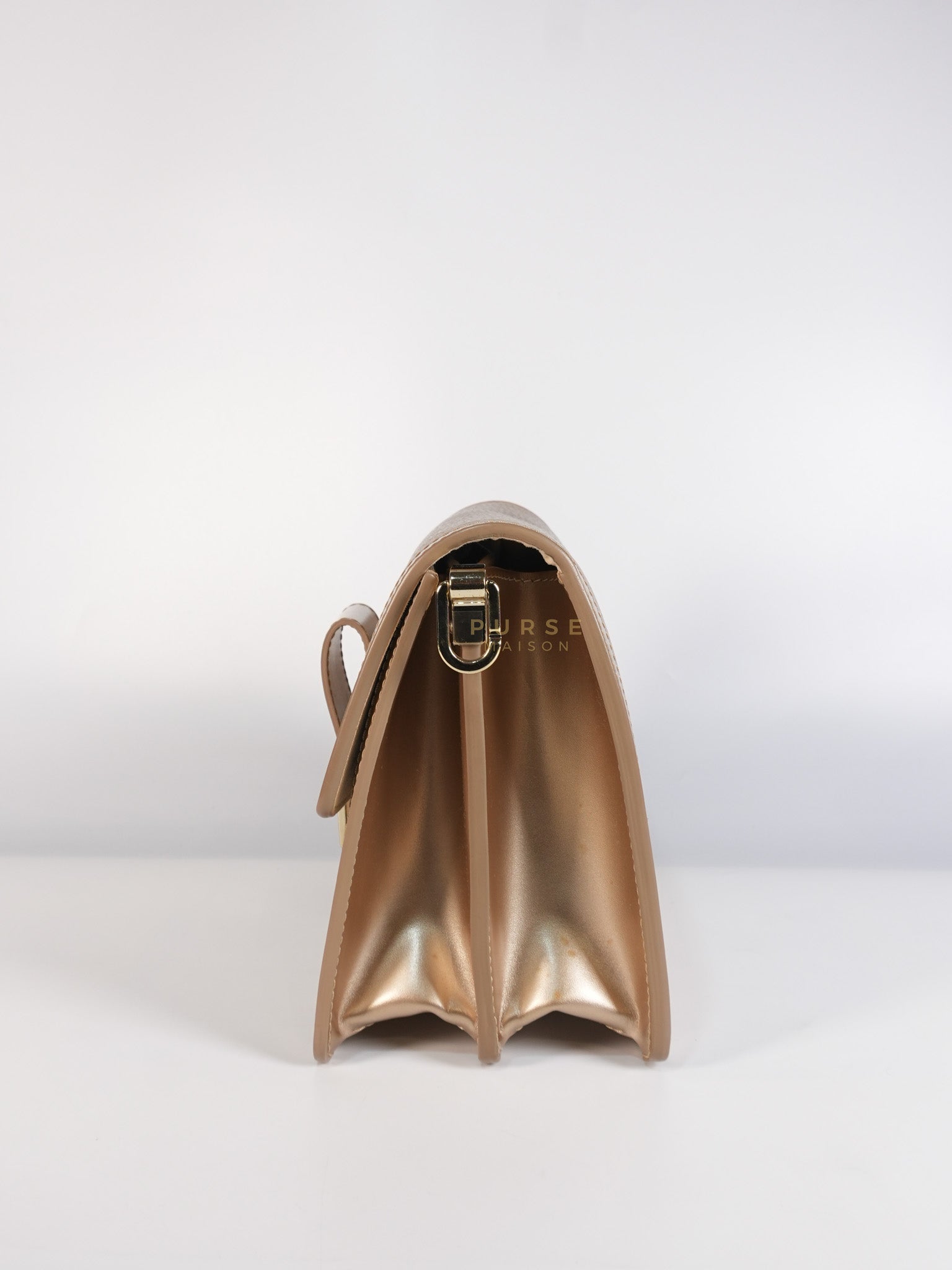 Dauphine PM in Metallic Gold Grained Calfskin Leather (Microchip) | Purse Maison Luxury Bags Shop