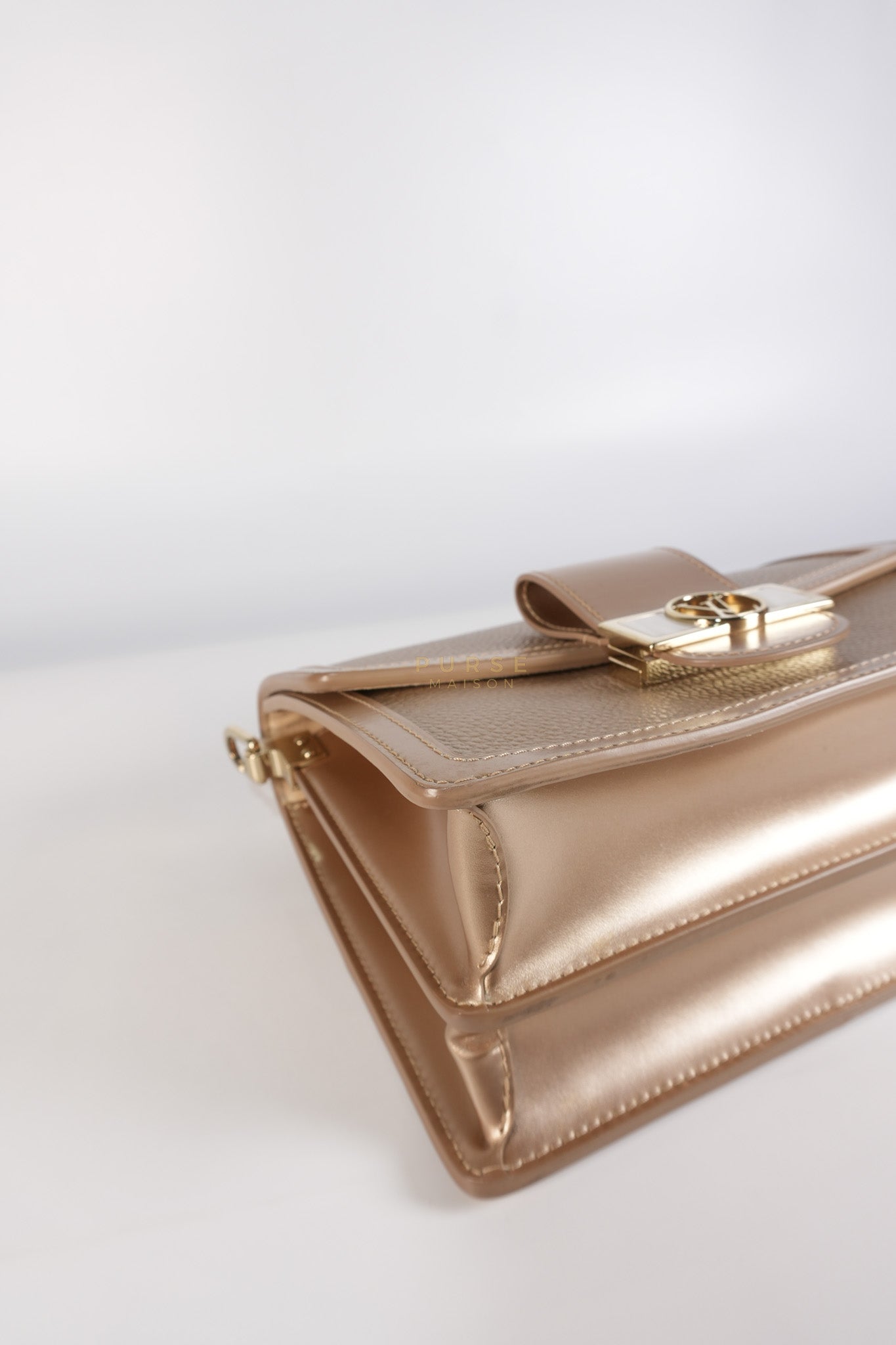 Dauphine PM in Metallic Gold Grained Calfskin Leather (Microchip) | Purse Maison Luxury Bags Shop