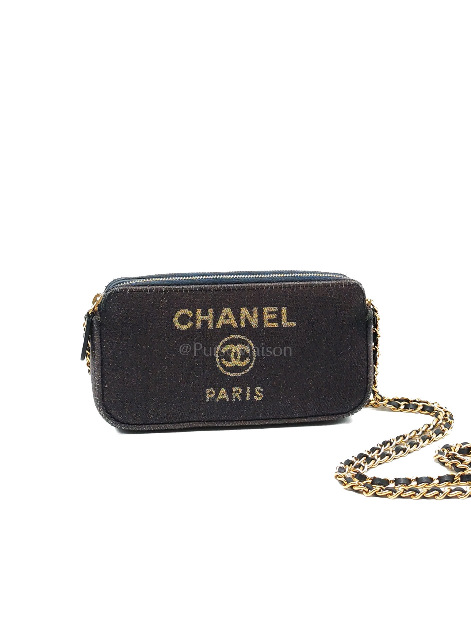 Deauville Denim Double Zip Clutch Chain Bag Series 28 | Purse Maison Luxury Bags Shop