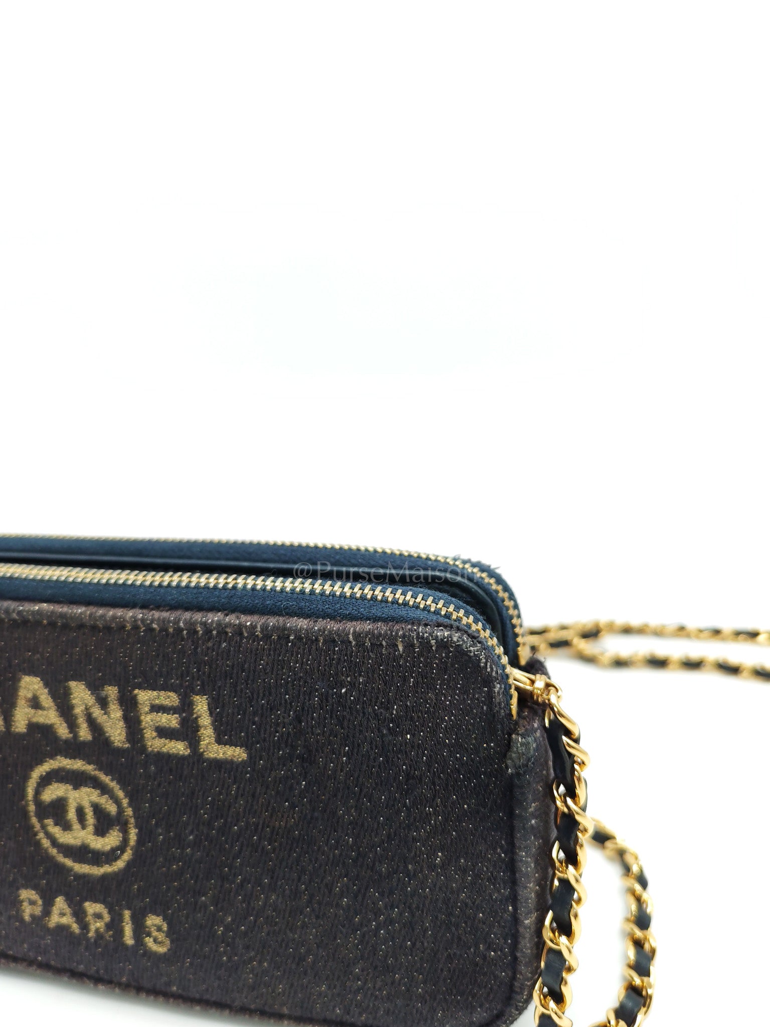 Deauville Denim Double Zip Clutch Chain Bag Series 28 | Purse Maison Luxury Bags Shop