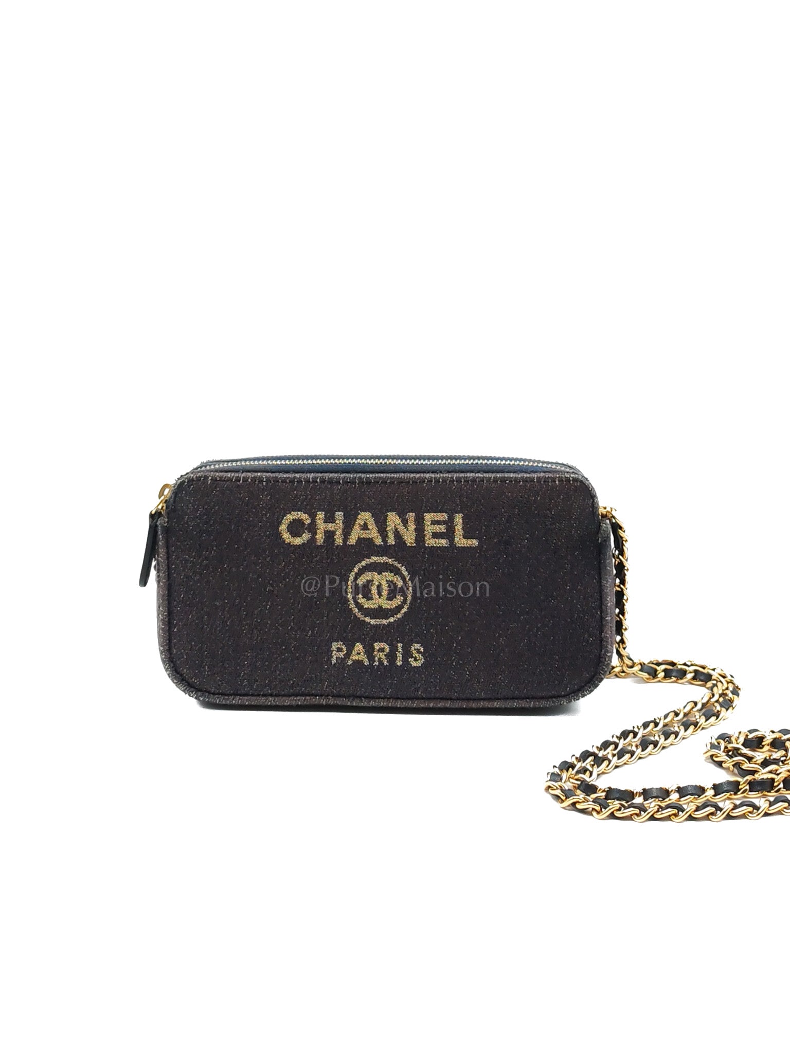 Deauville Denim Double Zip Clutch Chain Bag Series 28 | Purse Maison Luxury Bags Shop