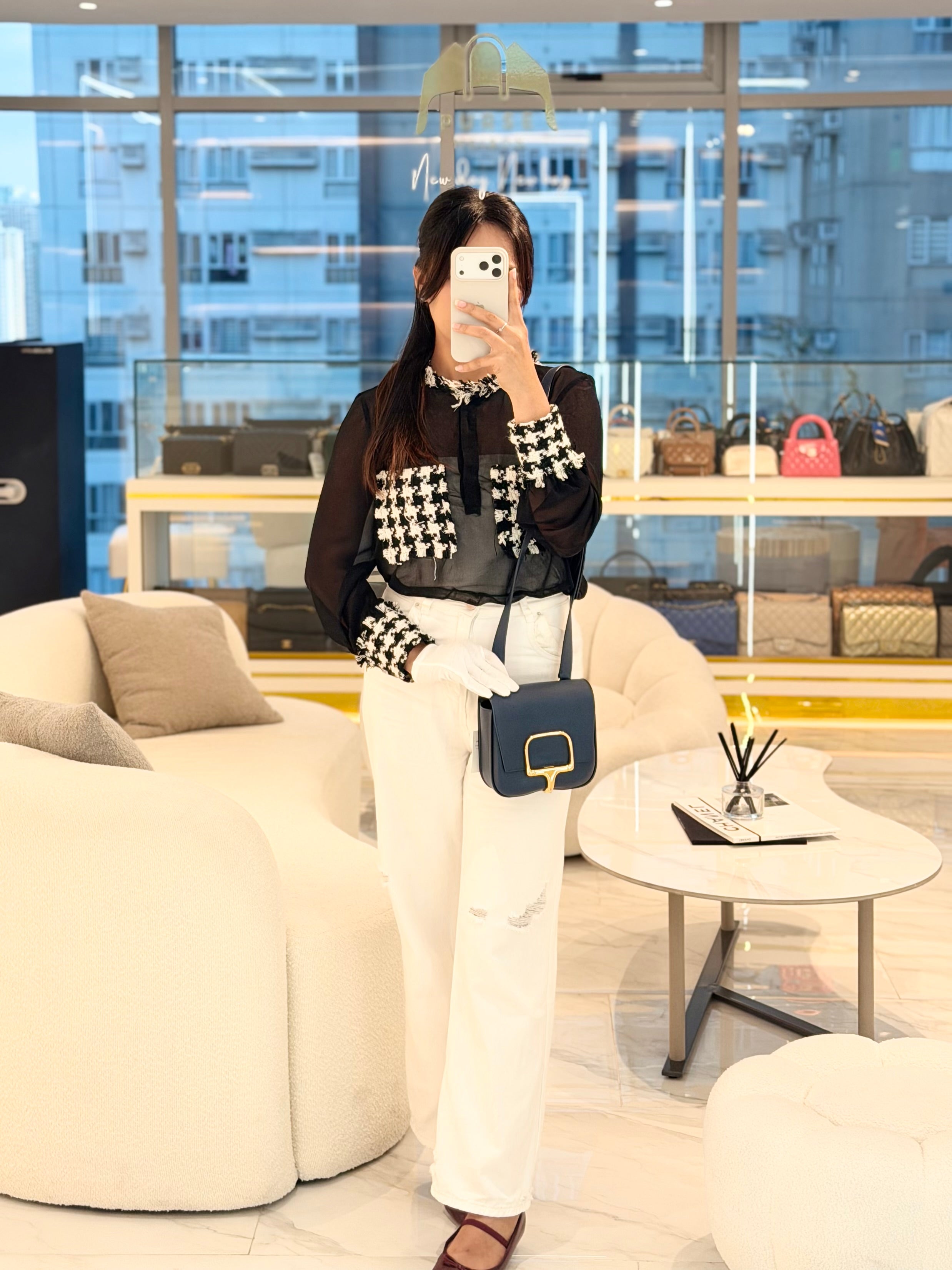 Della Cavalleria in Bleu Nuit Epsom Leather & Gold Hardware Stamp B (2023) | Purse Maison Luxury Bags Shop