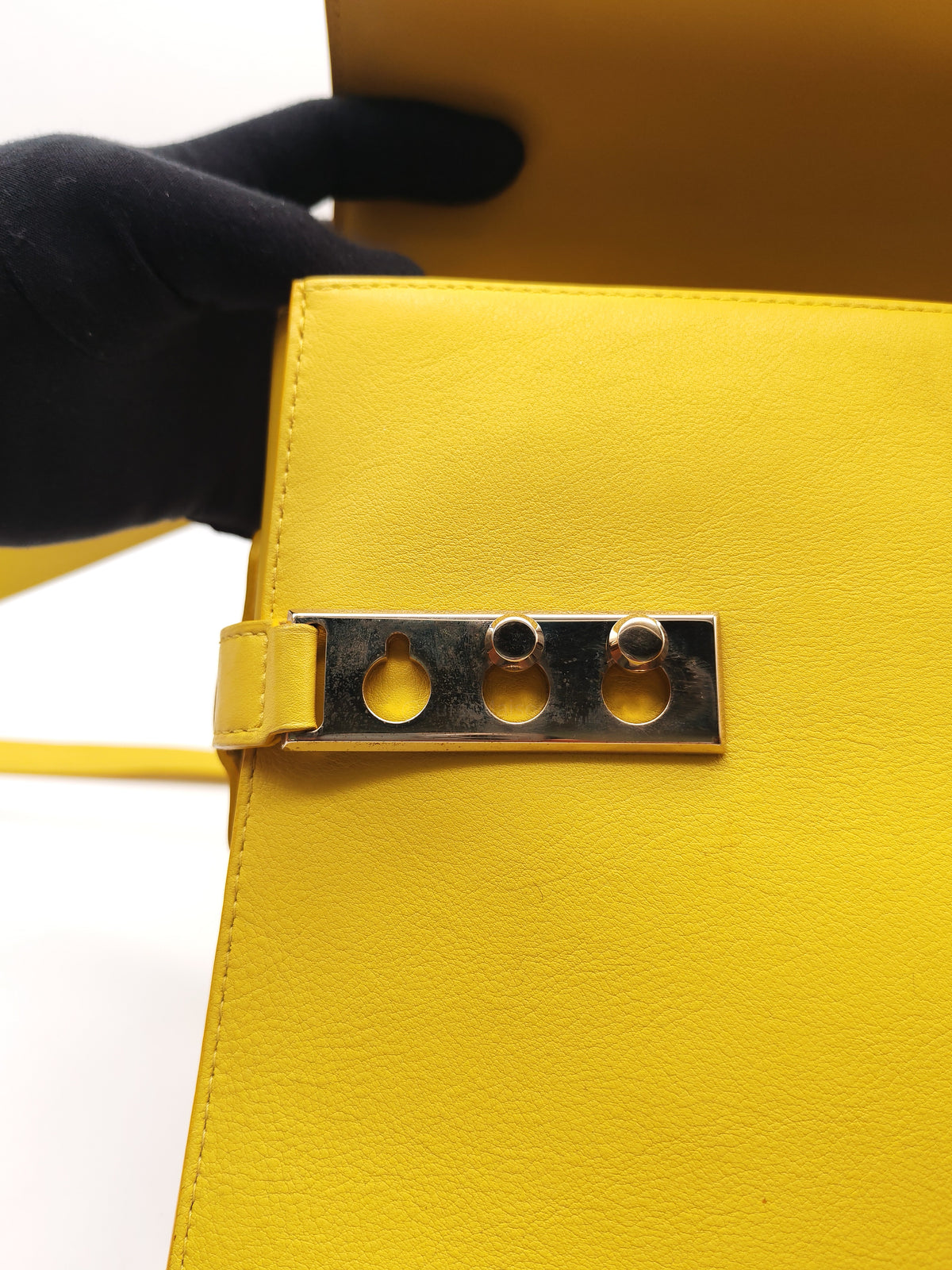 Delvaux Tempete Handbag in Yellow Crisp Calf Leather and Gold Hardware | Purse Maison Luxury Bags Shop
