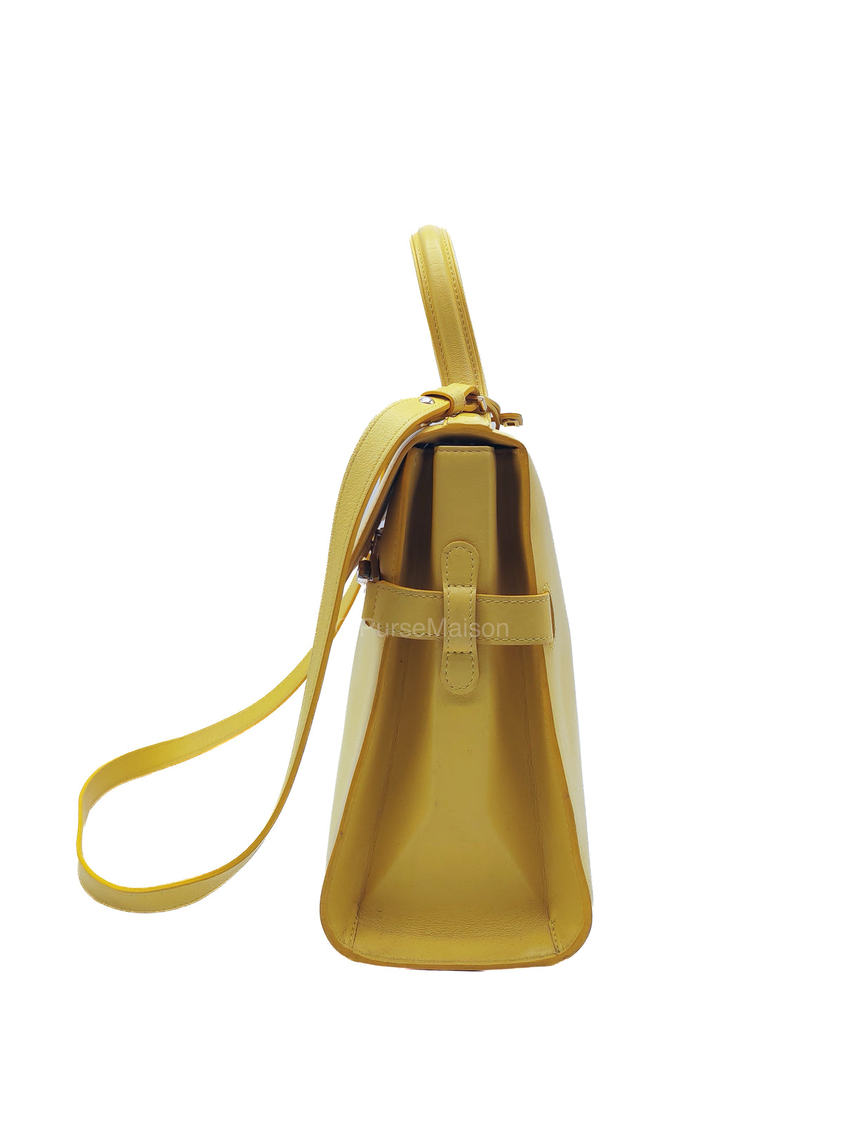Delvaux Tempete Handbag in Yellow Crisp Calf Leather and Gold Hardware | Purse Maison Luxury Bags Shop