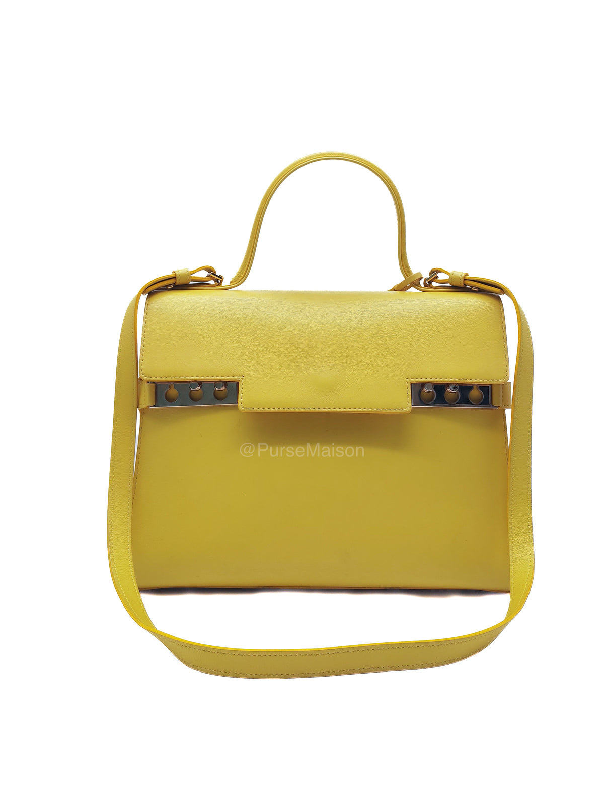 Delvaux Tempete Handbag in Yellow Crisp Calf Leather and Gold Hardware | Purse Maison Luxury Bags Shop