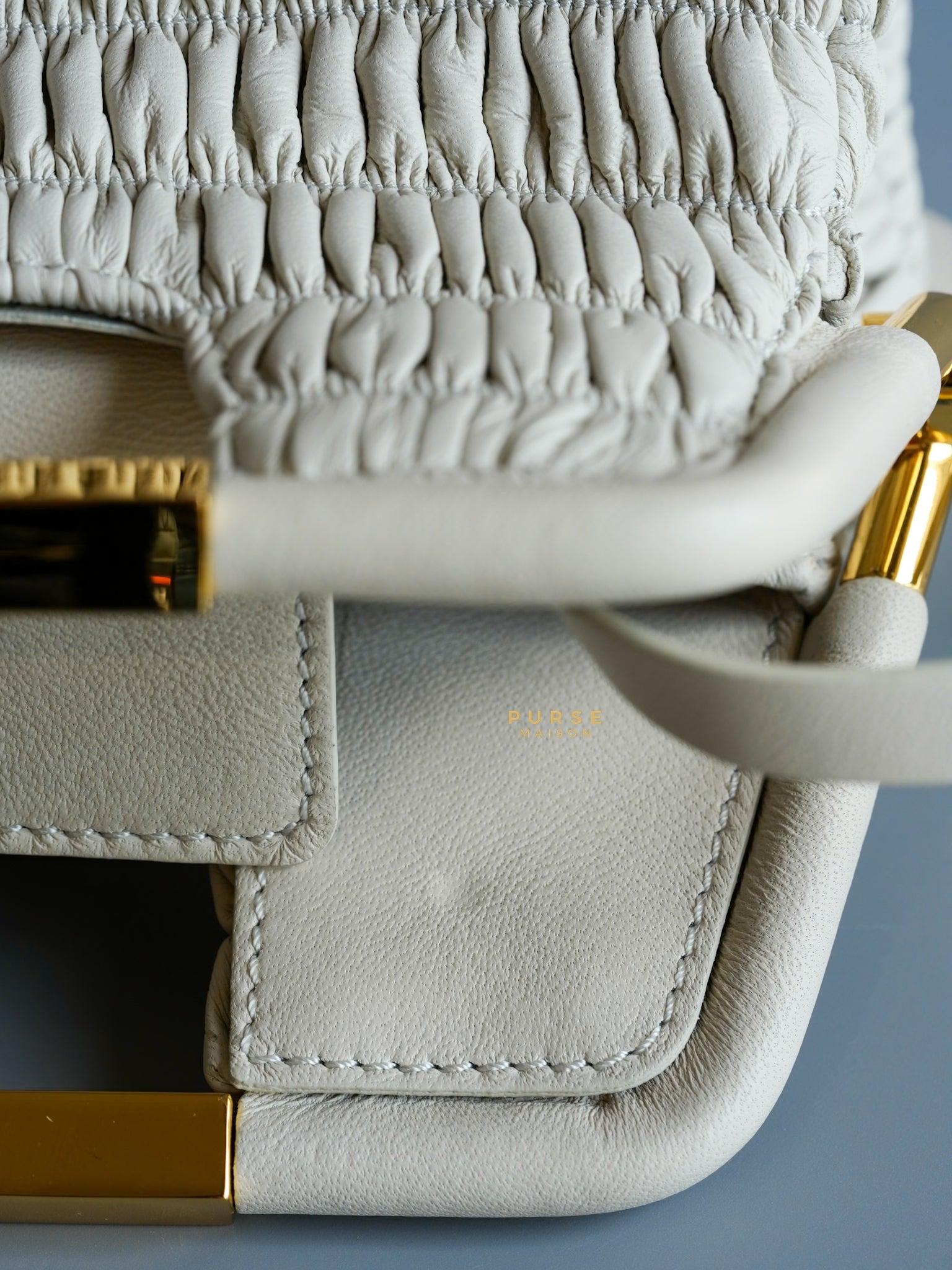 Demellier Mini Seville Crème White Matelasse Clutch | Purse Maison Luxury Bags Shop