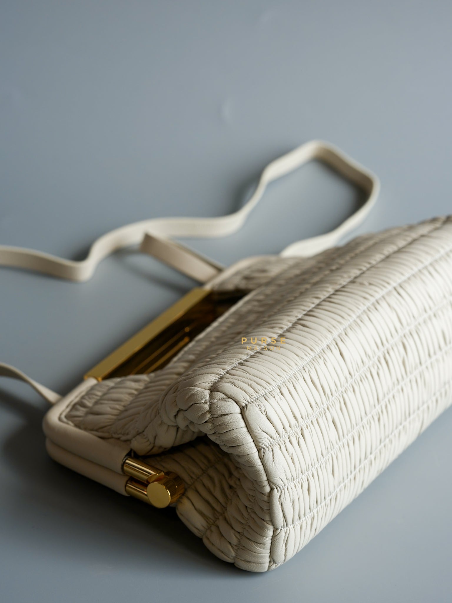 Demellier Mini Seville Crème White Matelasse Clutch | Purse Maison Luxury Bags Shop