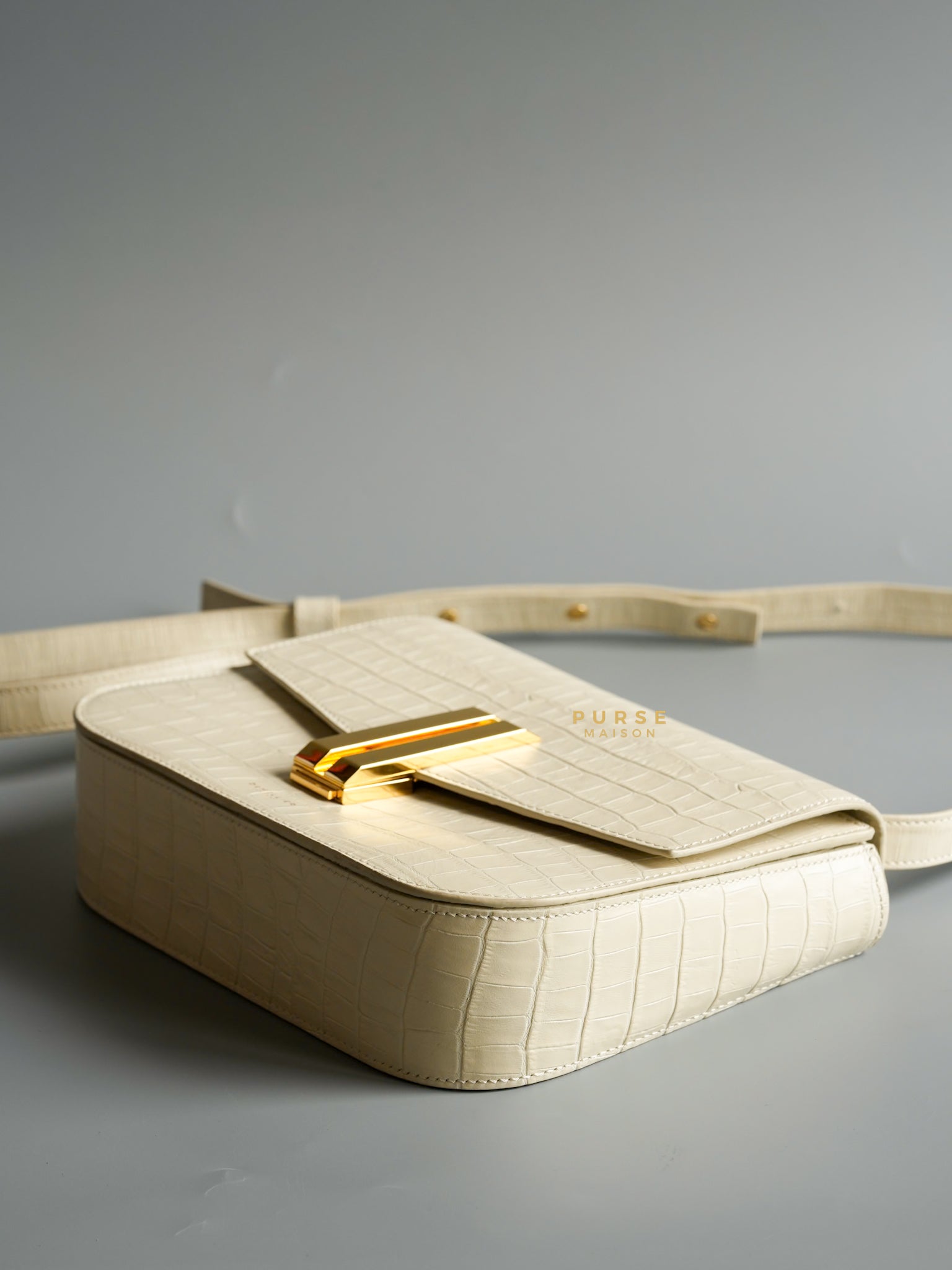 Demellier The Small Vancouver in Off-White Croc Effect Leather | Purse Maison Luxury Bags Shop