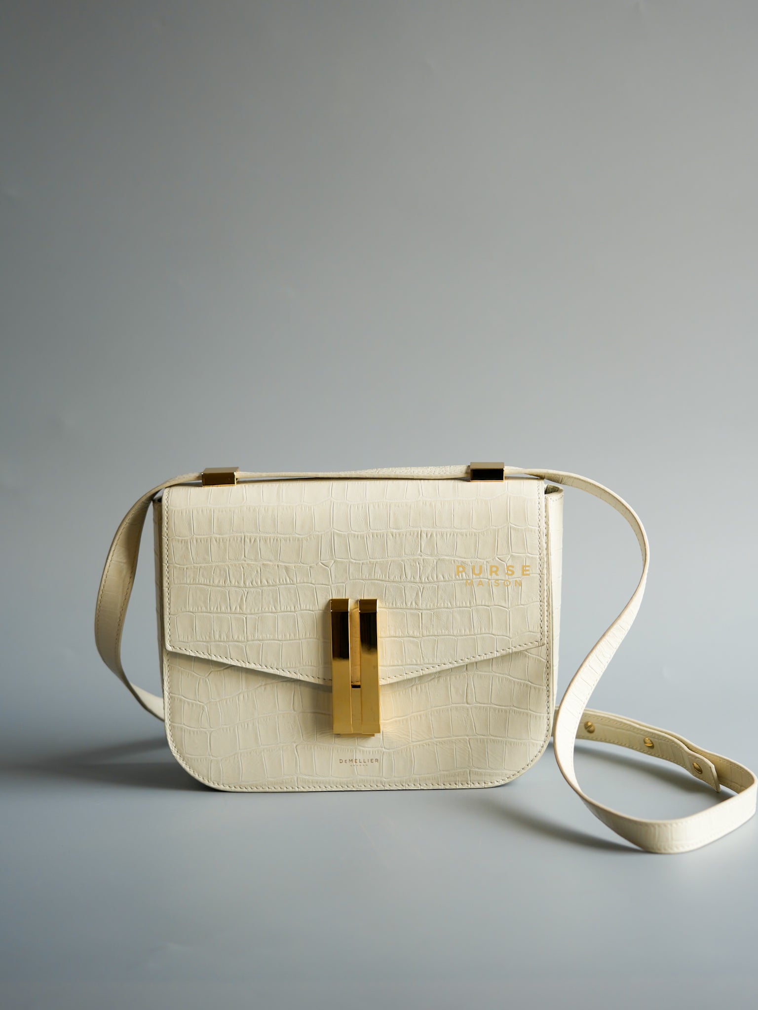 Demellier The Small Vancouver in Off-White Croc Effect Leather | Purse Maison Luxury Bags Shop