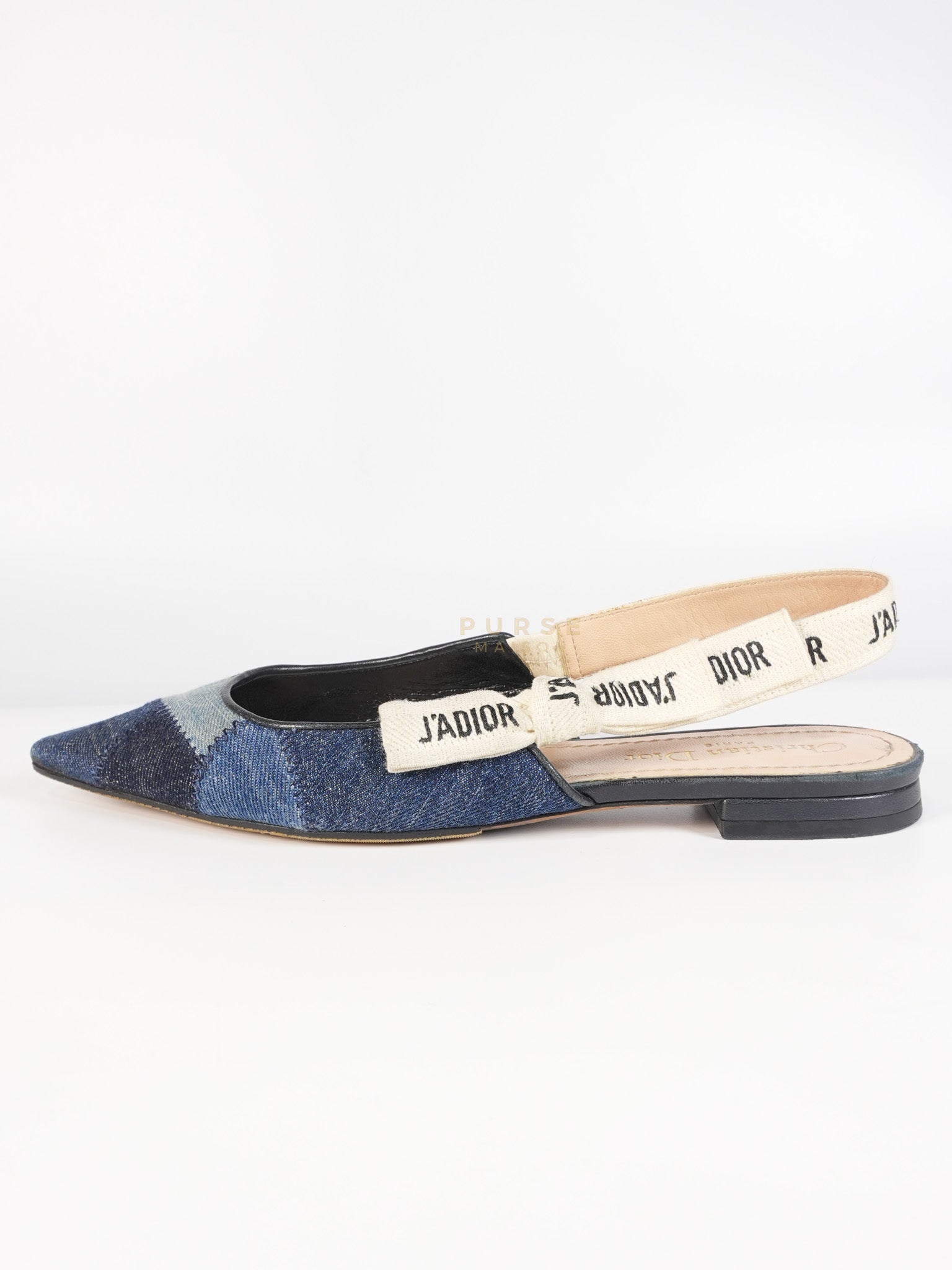 Denim Ribbon Patchwork J'Adior Slingback Ballet Flats Size 37EU (23.5 cm) | Purse Maison Luxury Bags Shop