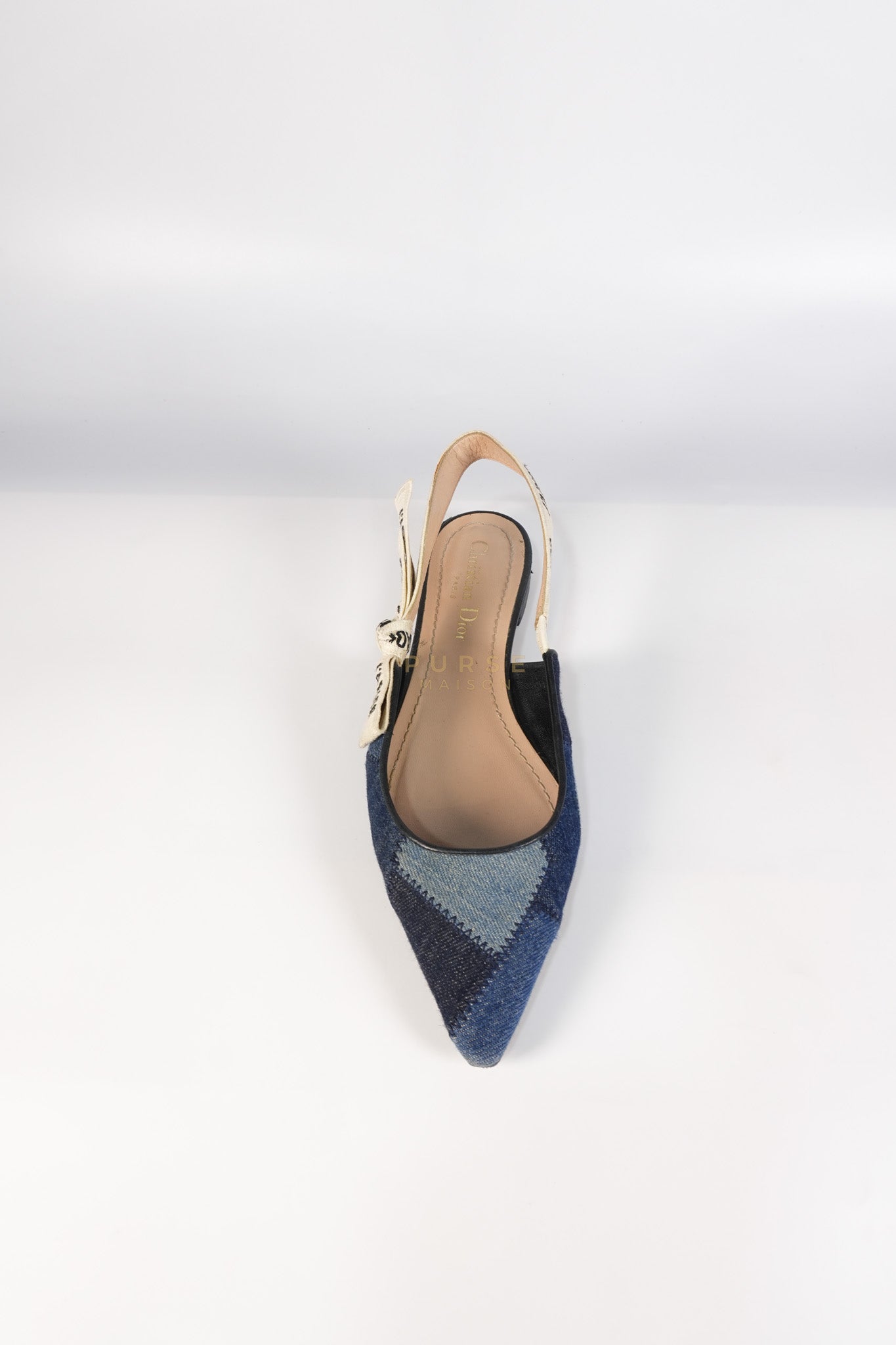 Denim Ribbon Patchwork J'Adior Slingback Ballet Flats Size 37EU (23.5 cm) | Purse Maison Luxury Bags Shop