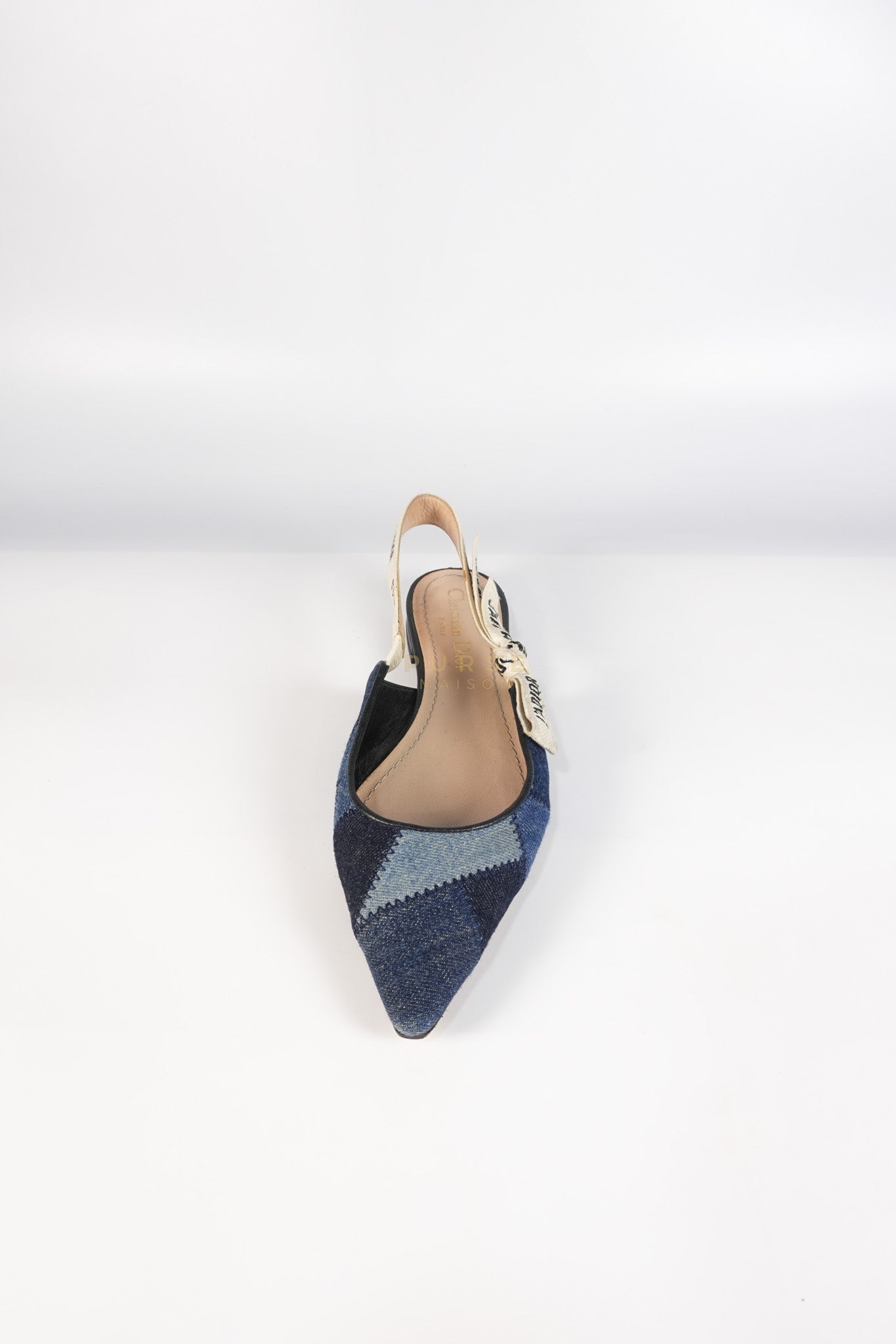 Denim Ribbon Patchwork J'Adior Slingback Ballet Flats Size 37EU (23.5 cm) | Purse Maison Luxury Bags Shop