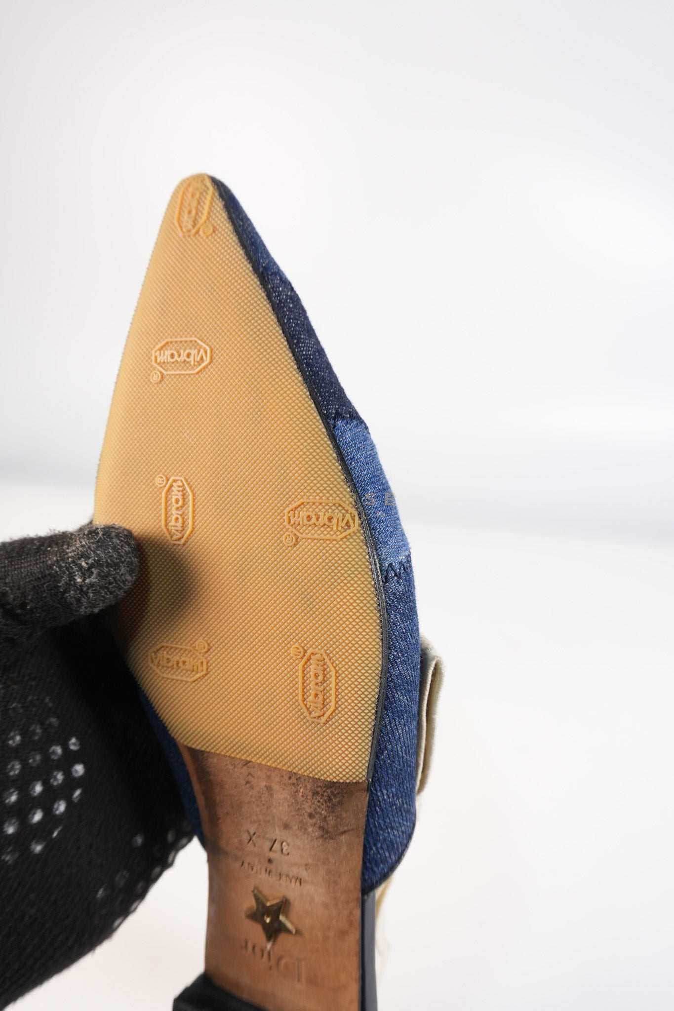 Denim Ribbon Patchwork J'Adior Slingback Ballet Flats Size 37EU (23.5 cm) | Purse Maison Luxury Bags Shop