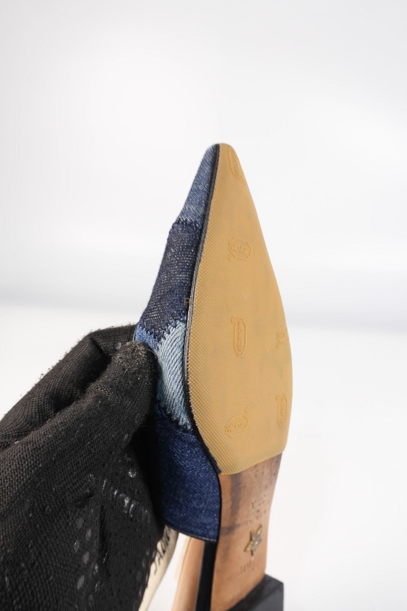 Denim Ribbon Patchwork J'Adior Slingback Ballet Flats Size 37EU (23.5 cm) | Purse Maison Luxury Bags Shop