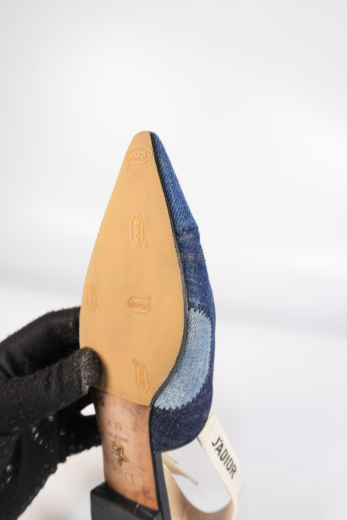 Denim Ribbon Patchwork J'Adior Slingback Ballet Flats Size 37EU (23.5 cm) | Purse Maison Luxury Bags Shop
