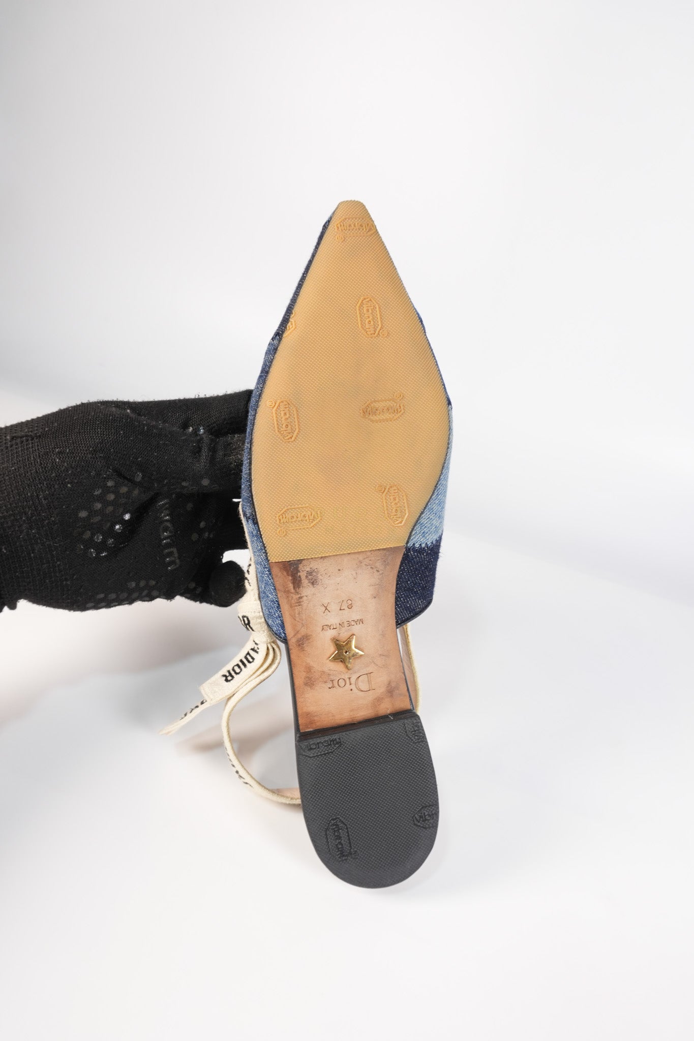 Denim Ribbon Patchwork J'Adior Slingback Ballet Flats Size 37EU (23.5 cm) | Purse Maison Luxury Bags Shop